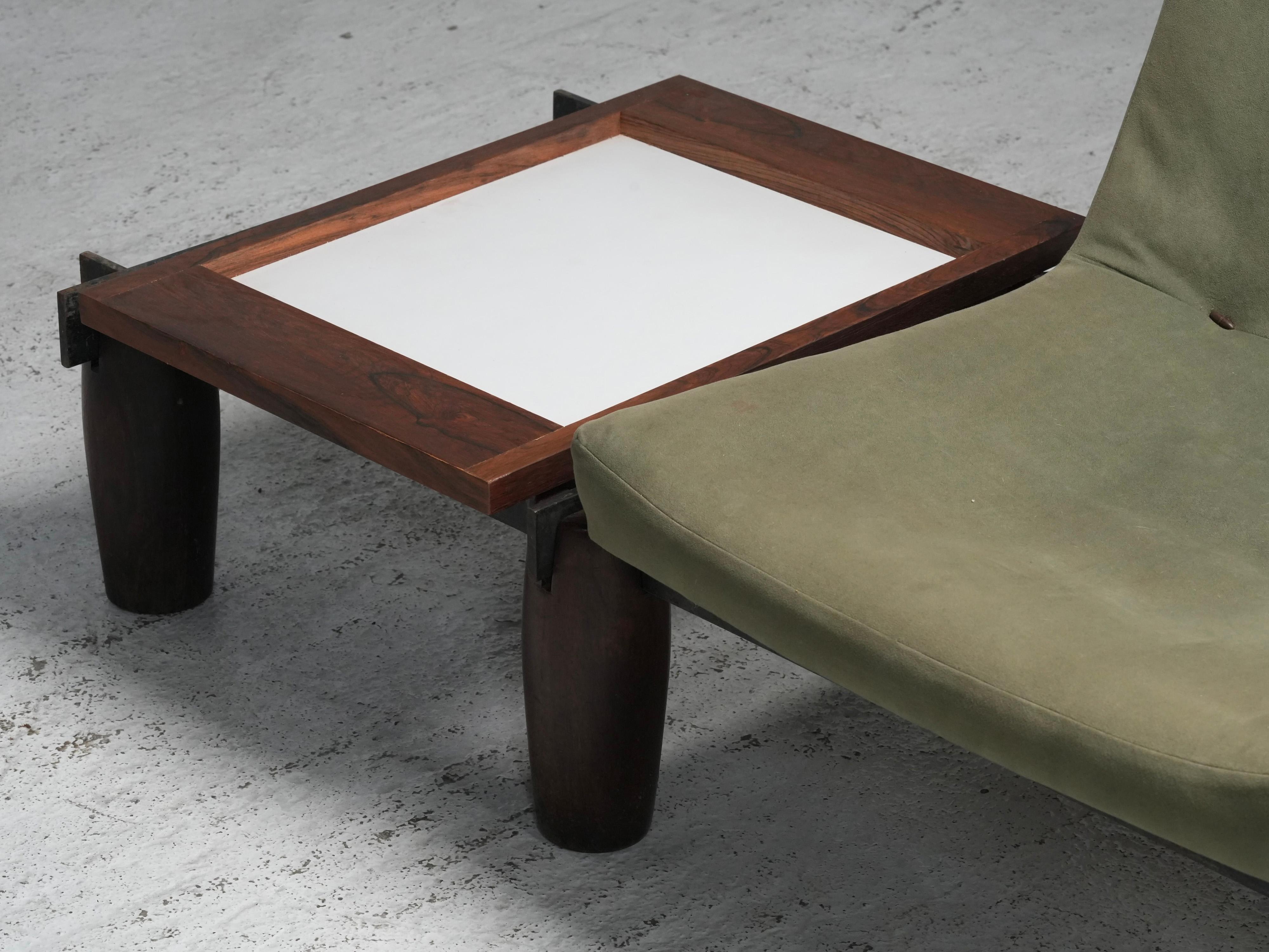 Divano modulare di Jorge Zalszupin in legno duro, acciaio e tessuto, Brasile, anni '60 In condizioni buone in vendita a Uithoorn, NL