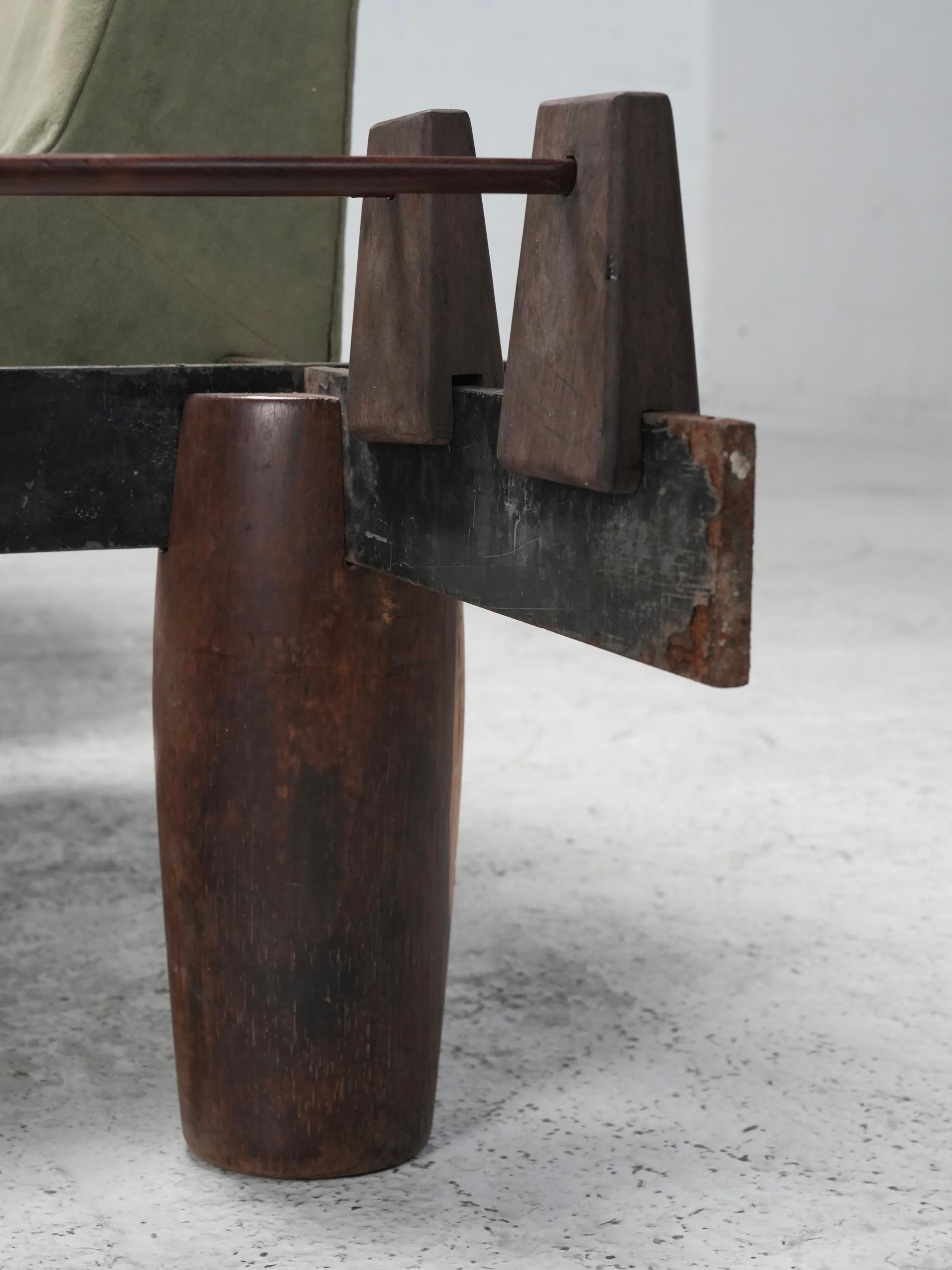 Divano modulare di Jorge Zalszupin in legno duro, acciaio e tessuto, Brasile, anni '60 in vendita 1