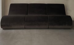 Wood Frame, Organic Dark Brown Fabric Modular Sofa by kar