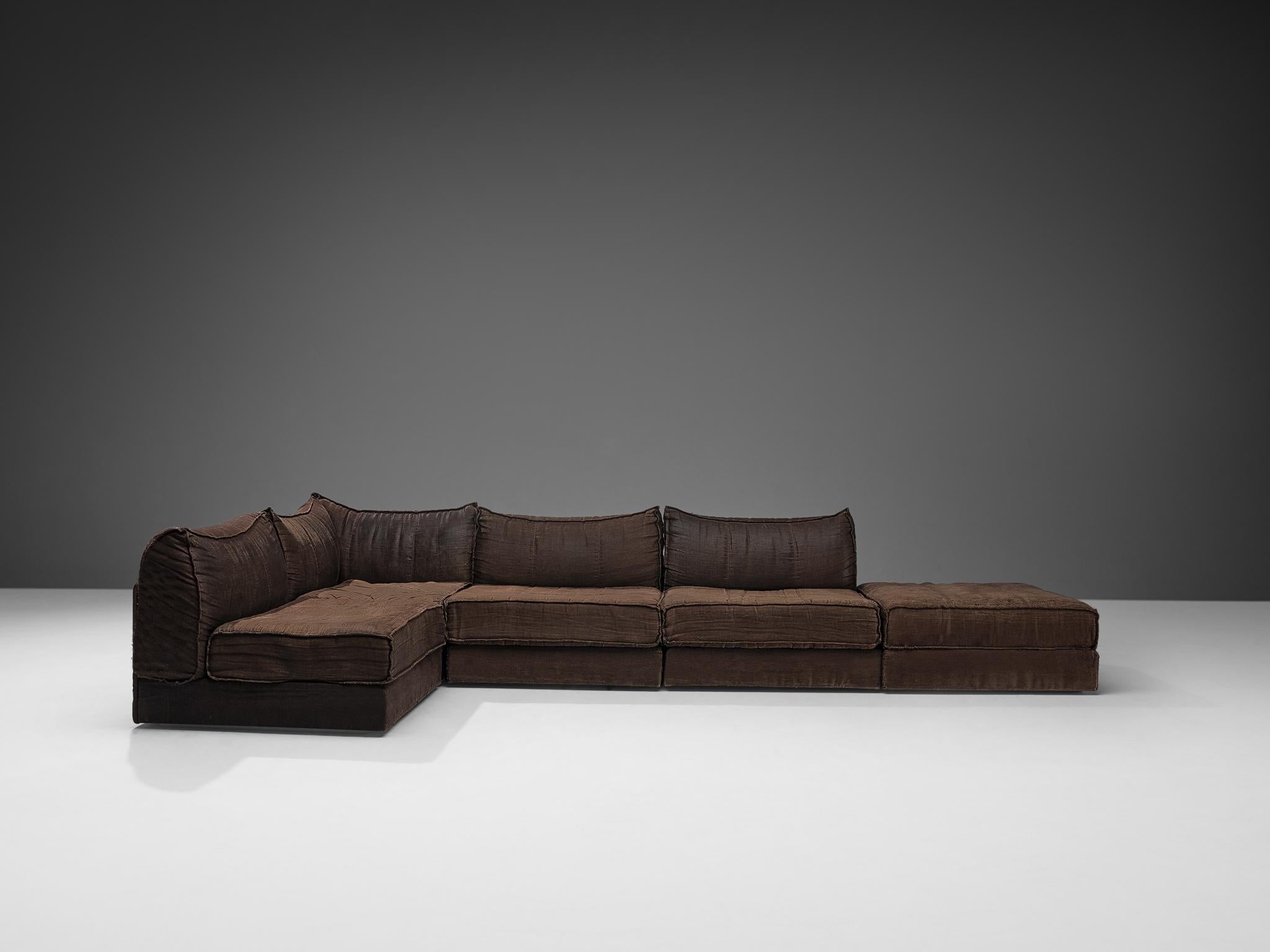 Modular Sofa in Brown Fabric For Sale 2