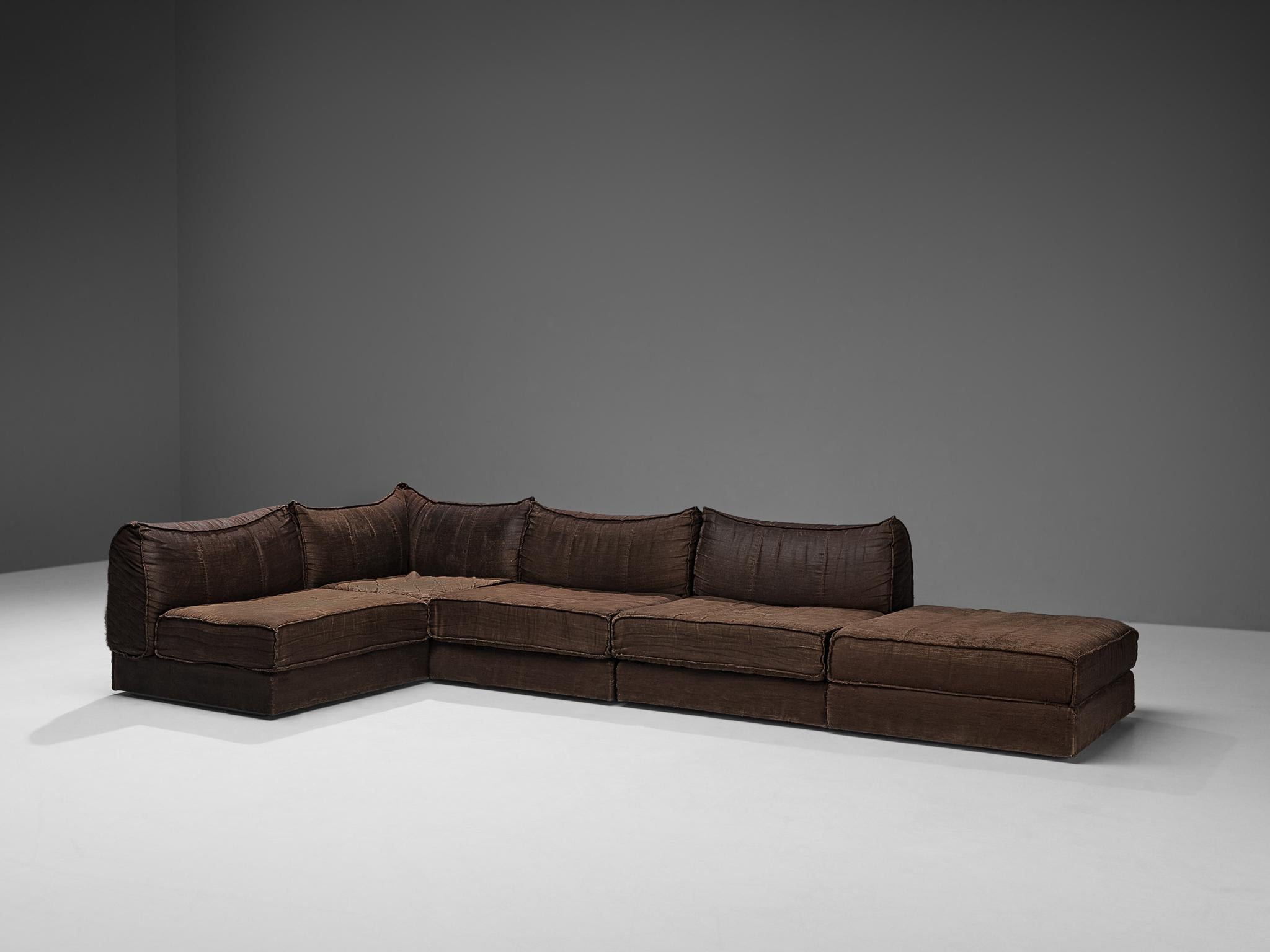 Modular Sofa in Brown Fabric For Sale 3