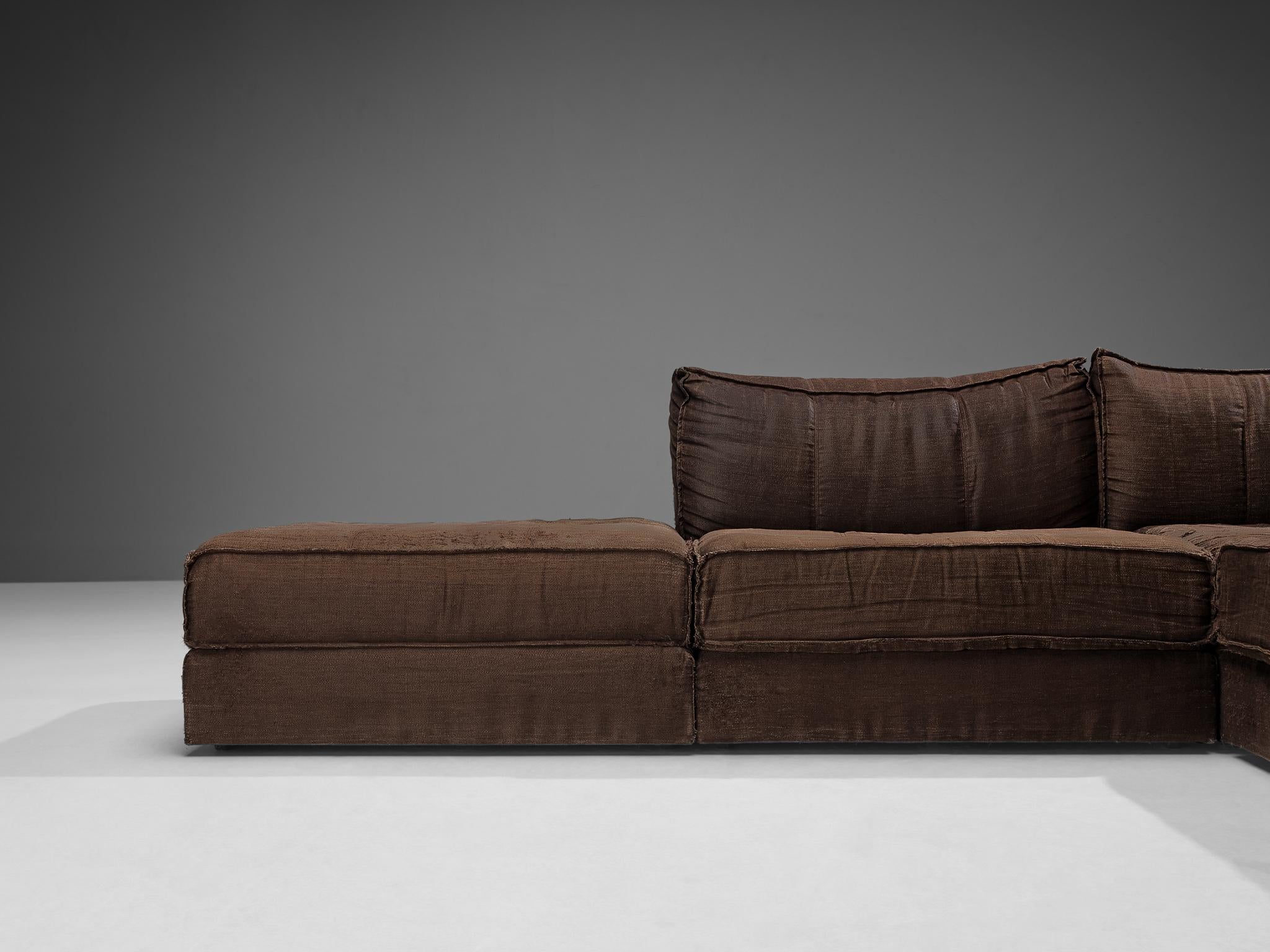 European Modular Sofa in Brown Fabric For Sale