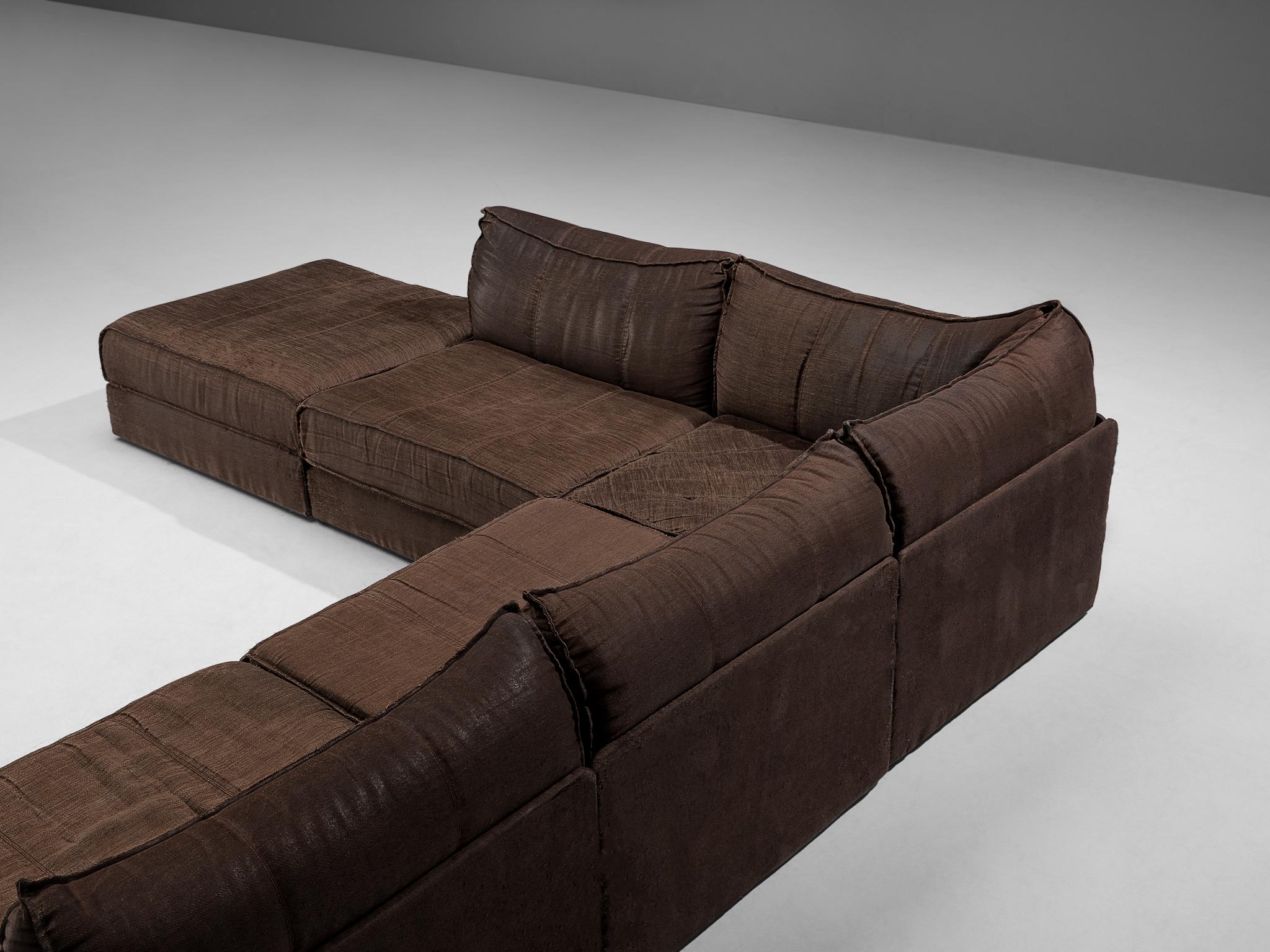 Late 20th Century Modular Sofa in Brown Fabric For Sale