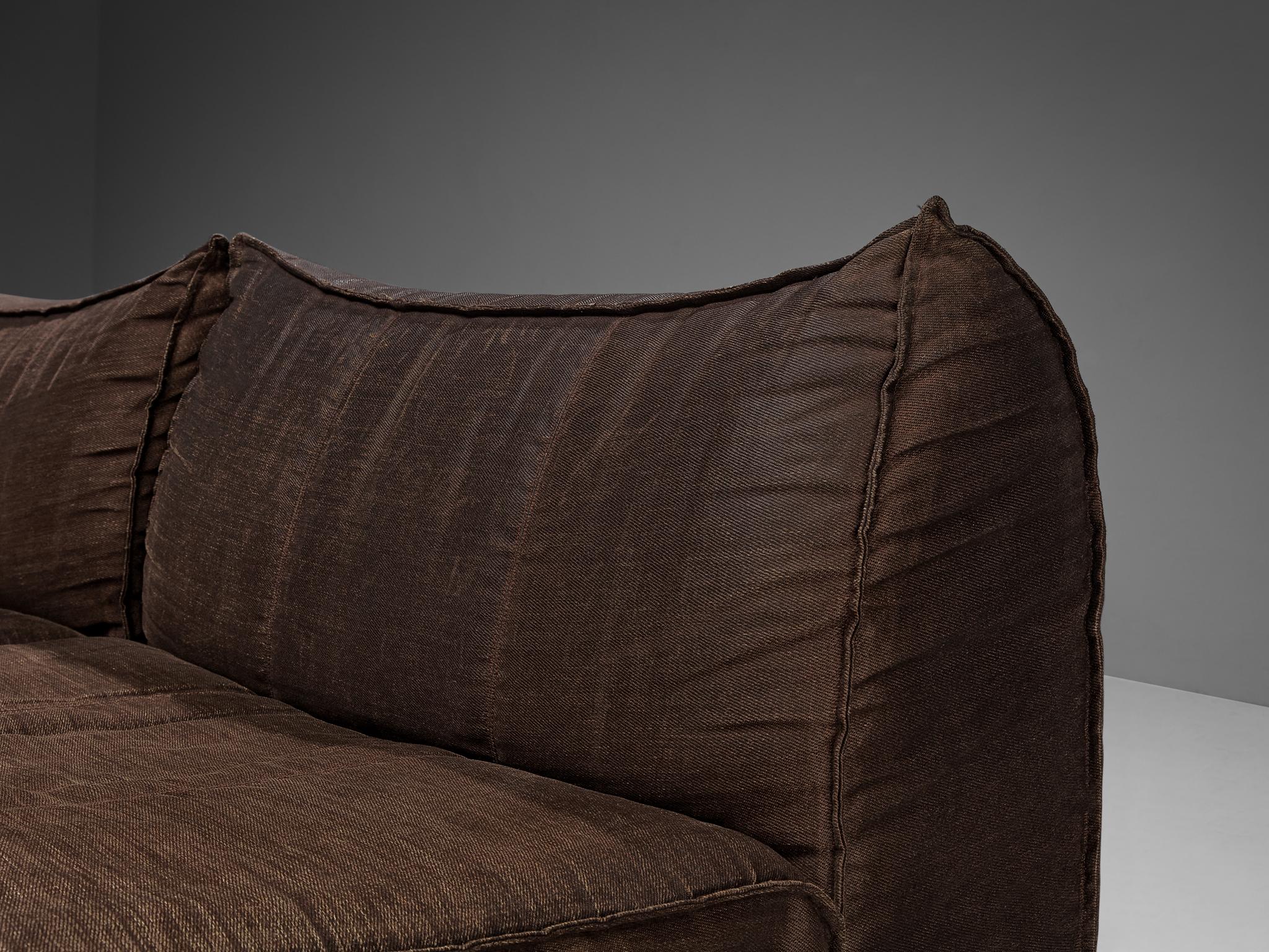Leather Modular Sofa in Brown Fabric For Sale