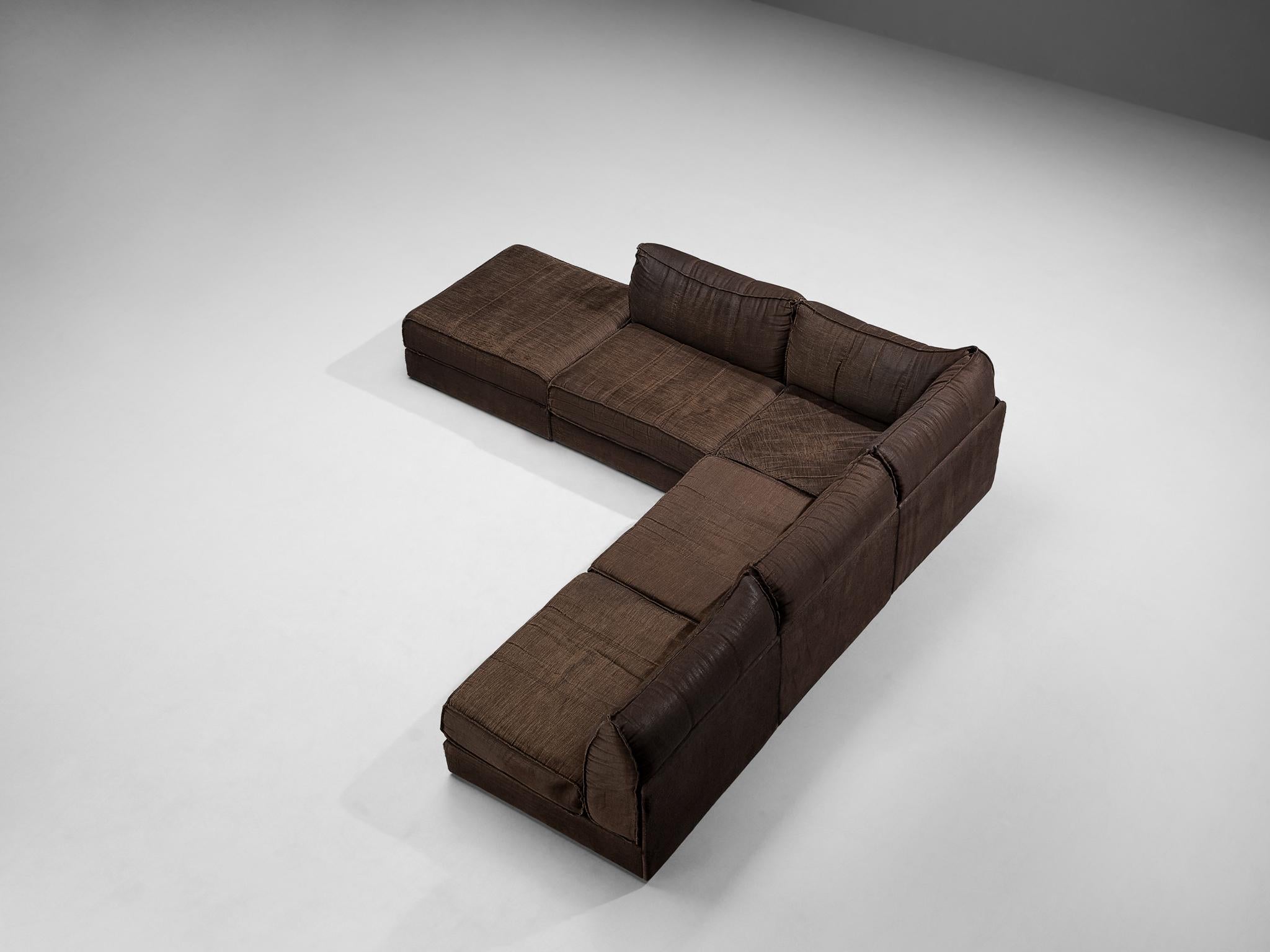 Modular Sofa in Brown Fabric For Sale 1