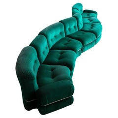 Modular Sofa in Emerald Green Velvet Fabric and Chrome Frame by Adriano Piazzesi