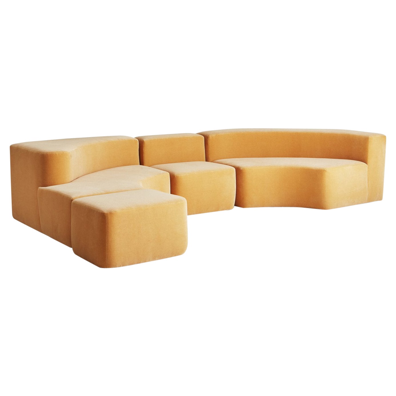 Modular Sofa in Golden Mohair in the Style of the "Lara Sofa" by Roberto Pamio