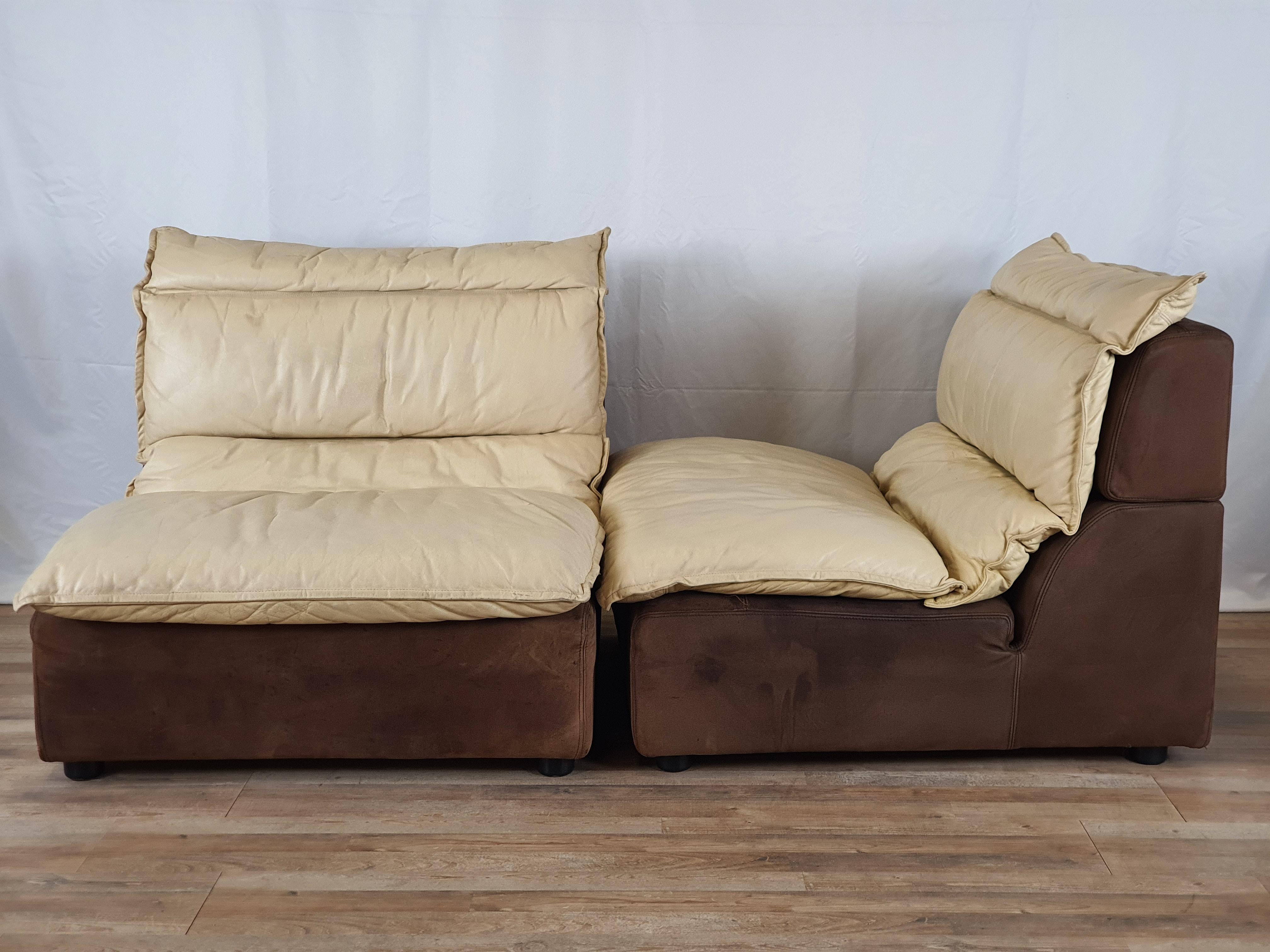 Mid-Century Modern Modular Sofa in Leather and Suede