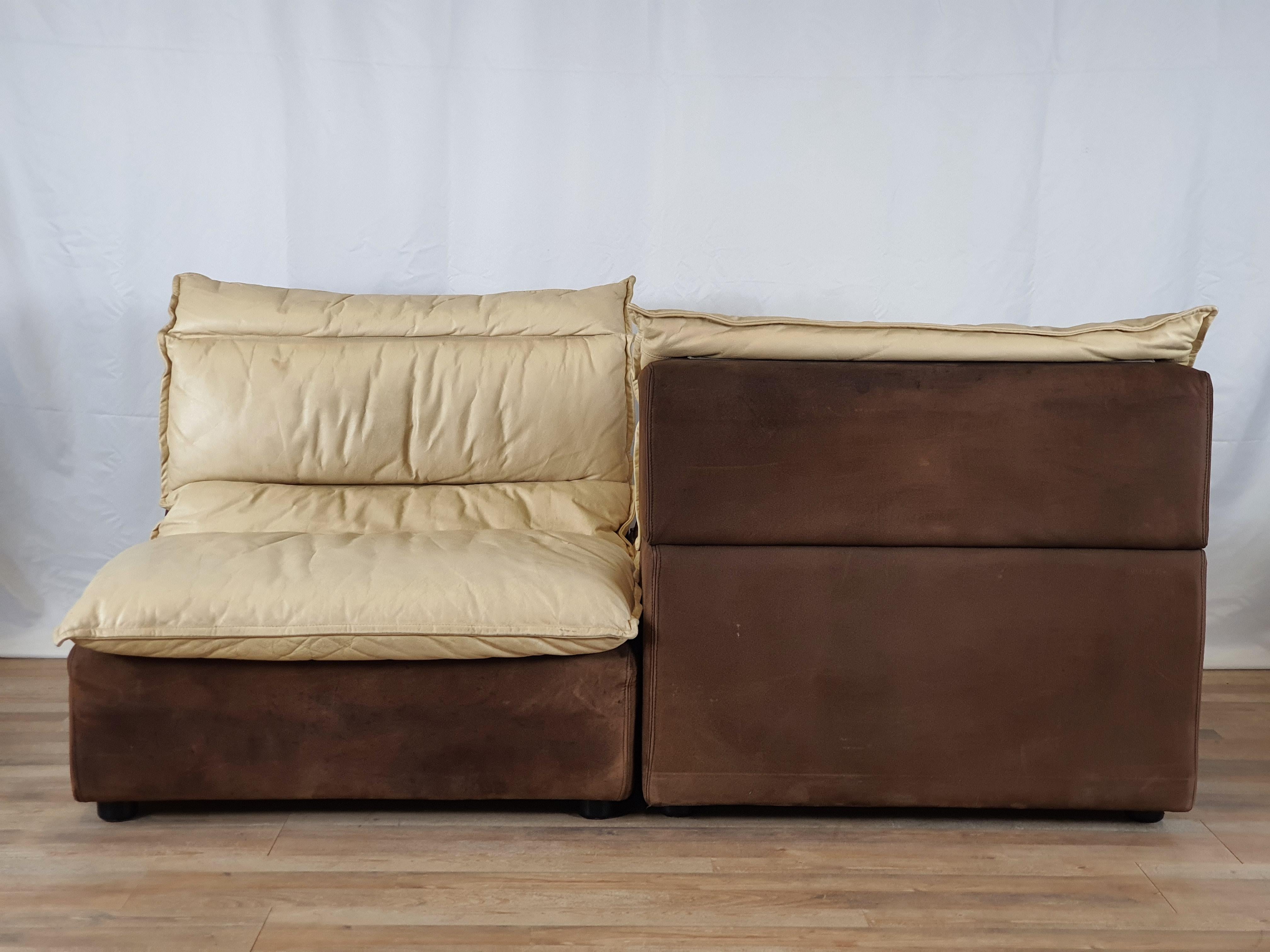 Italian Modular Sofa in Leather and Suede