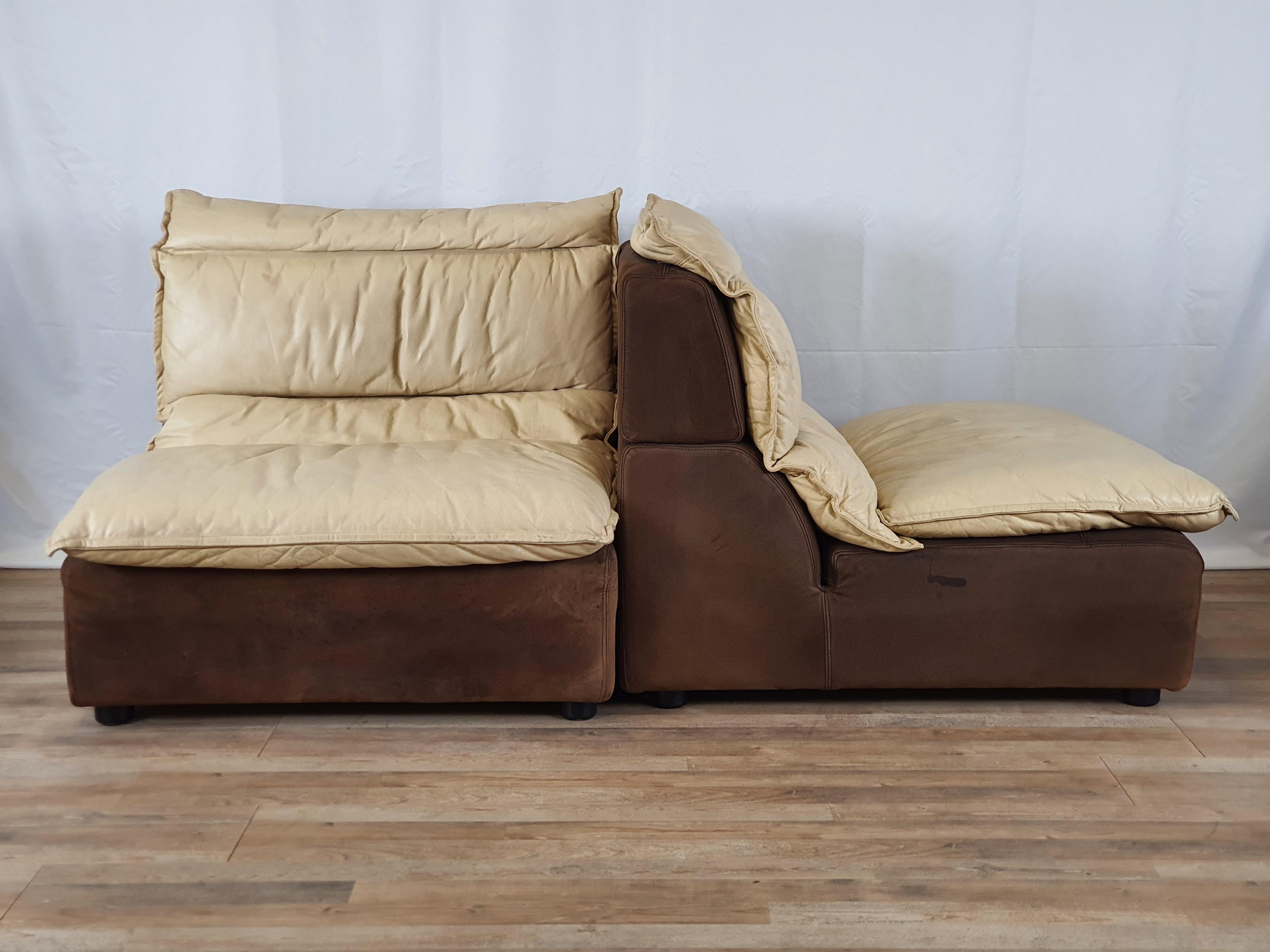 Modular Sofa in Leather and Suede In Good Condition In Premariacco, IT