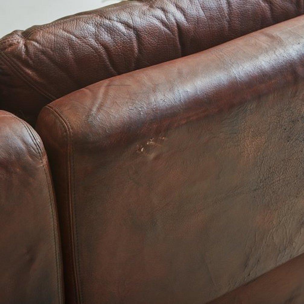 Modular Sofa in Original Chocolate Leather With Chrome Base by Saporiti, Italy  4