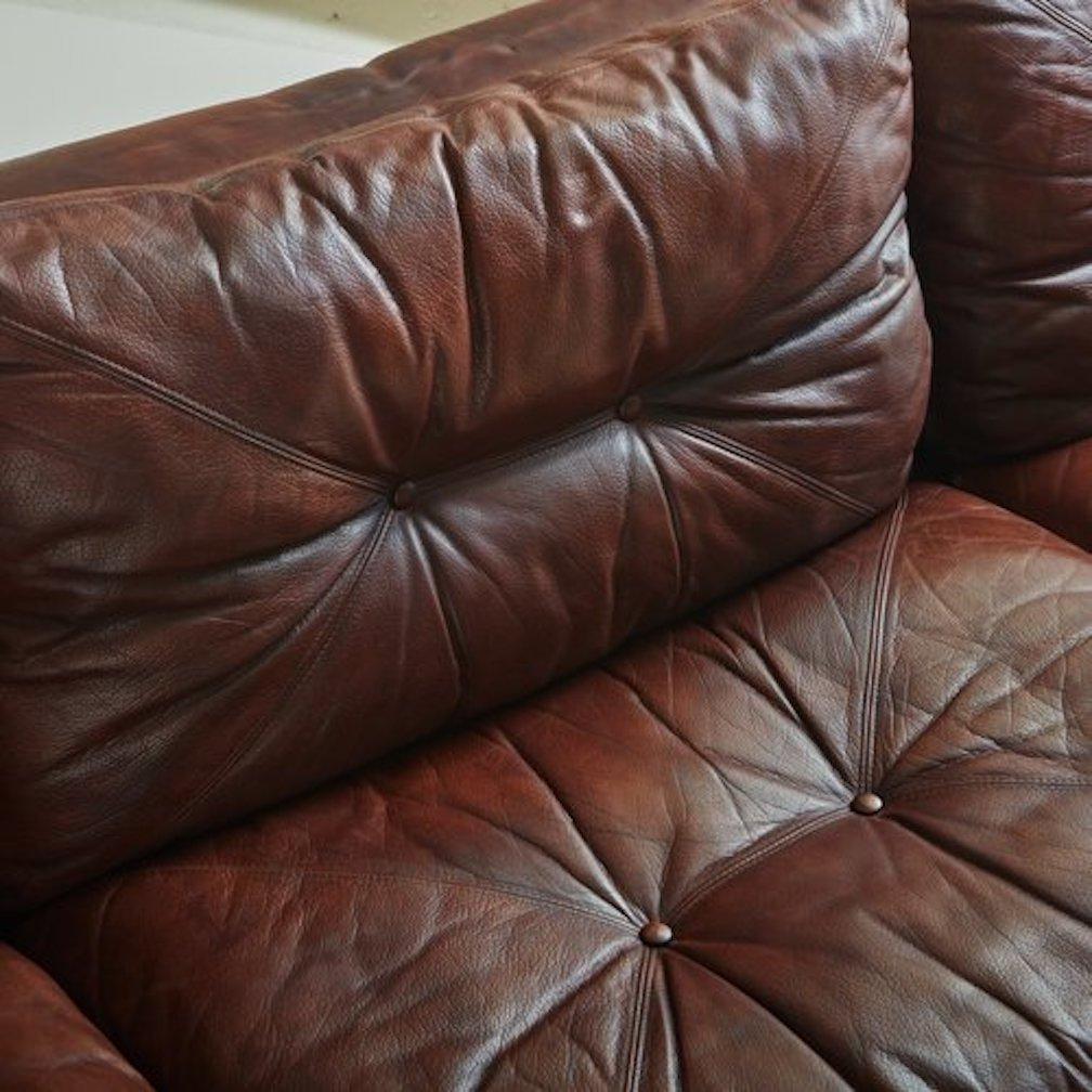 Modular Sofa in Original Chocolate Leather With Chrome Base by Saporiti, Italy  5