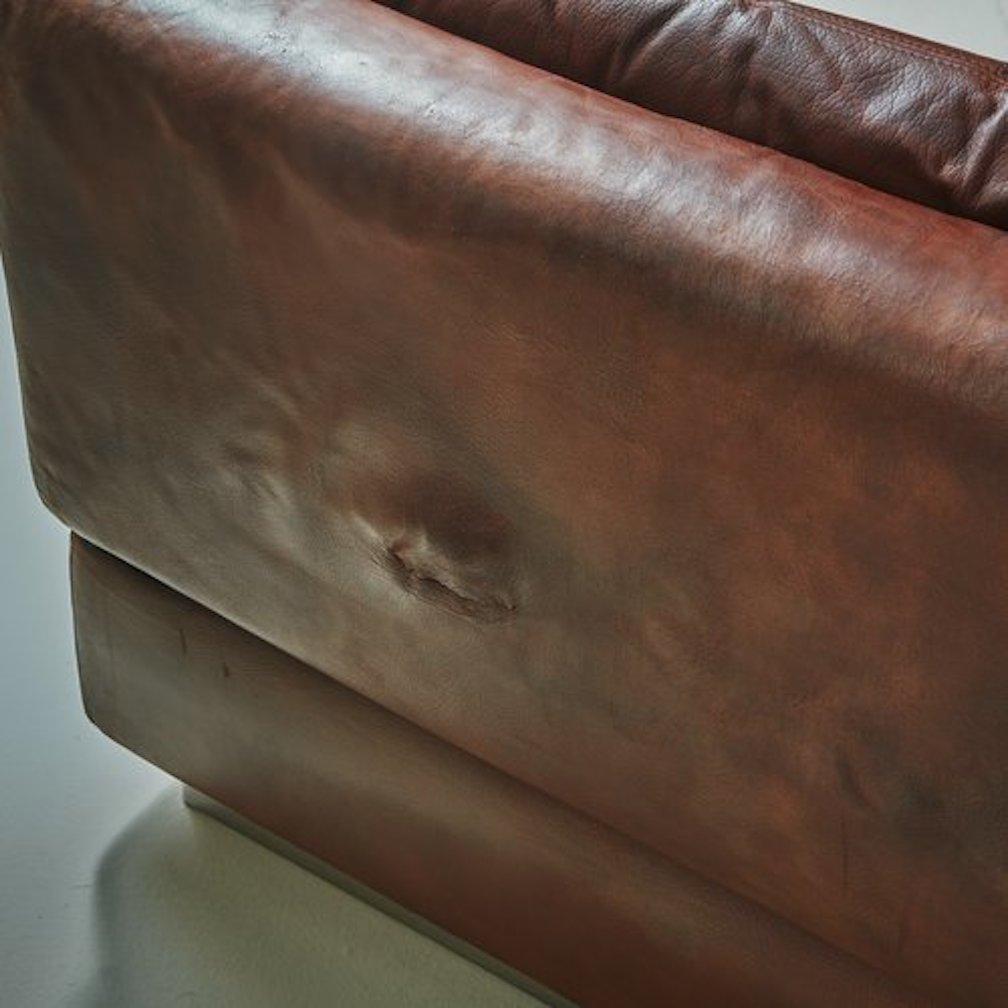 Modular Sofa in Original Chocolate Leather With Chrome Base by Saporiti, Italy  6