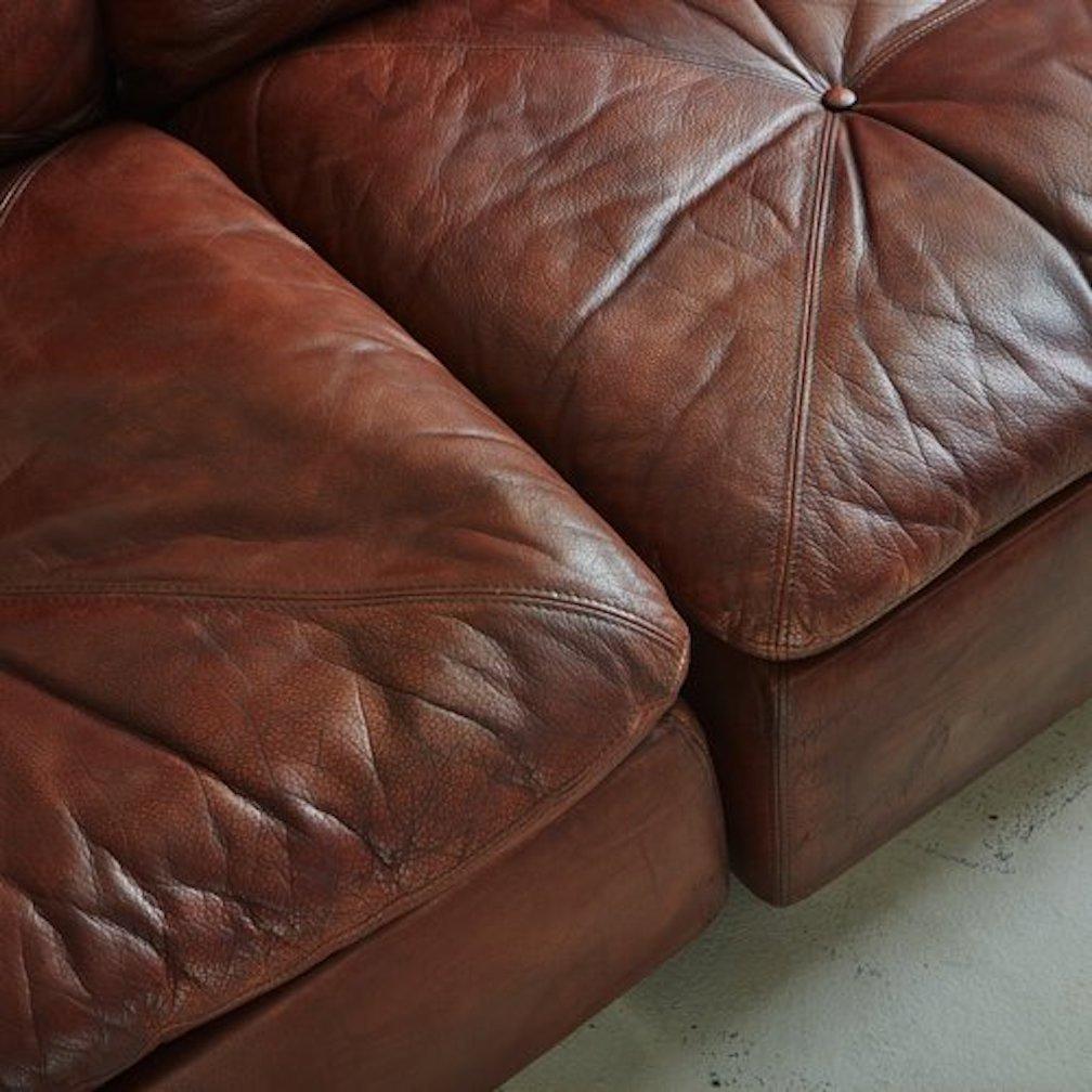Modular Sofa in Original Chocolate Leather With Chrome Base by Saporiti, Italy  7