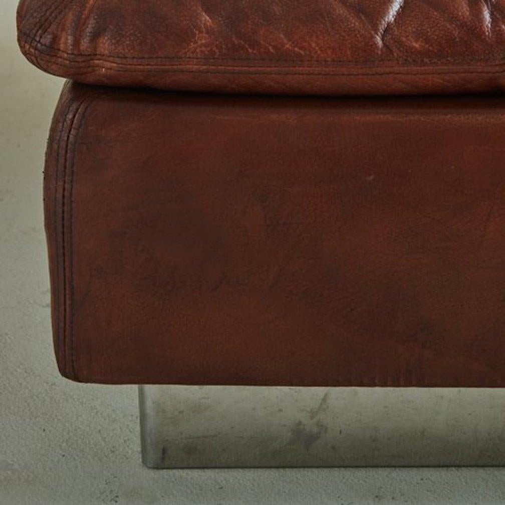 Modular Sofa in Original Chocolate Leather With Chrome Base by Saporiti, Italy  11