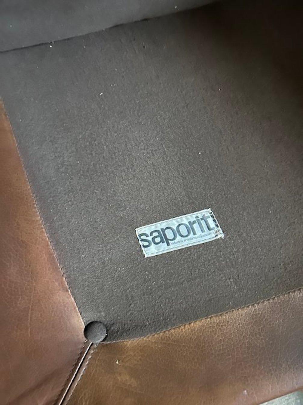 Modular Sofa in Original Chocolate Leather With Chrome Base by Saporiti, Italy  12