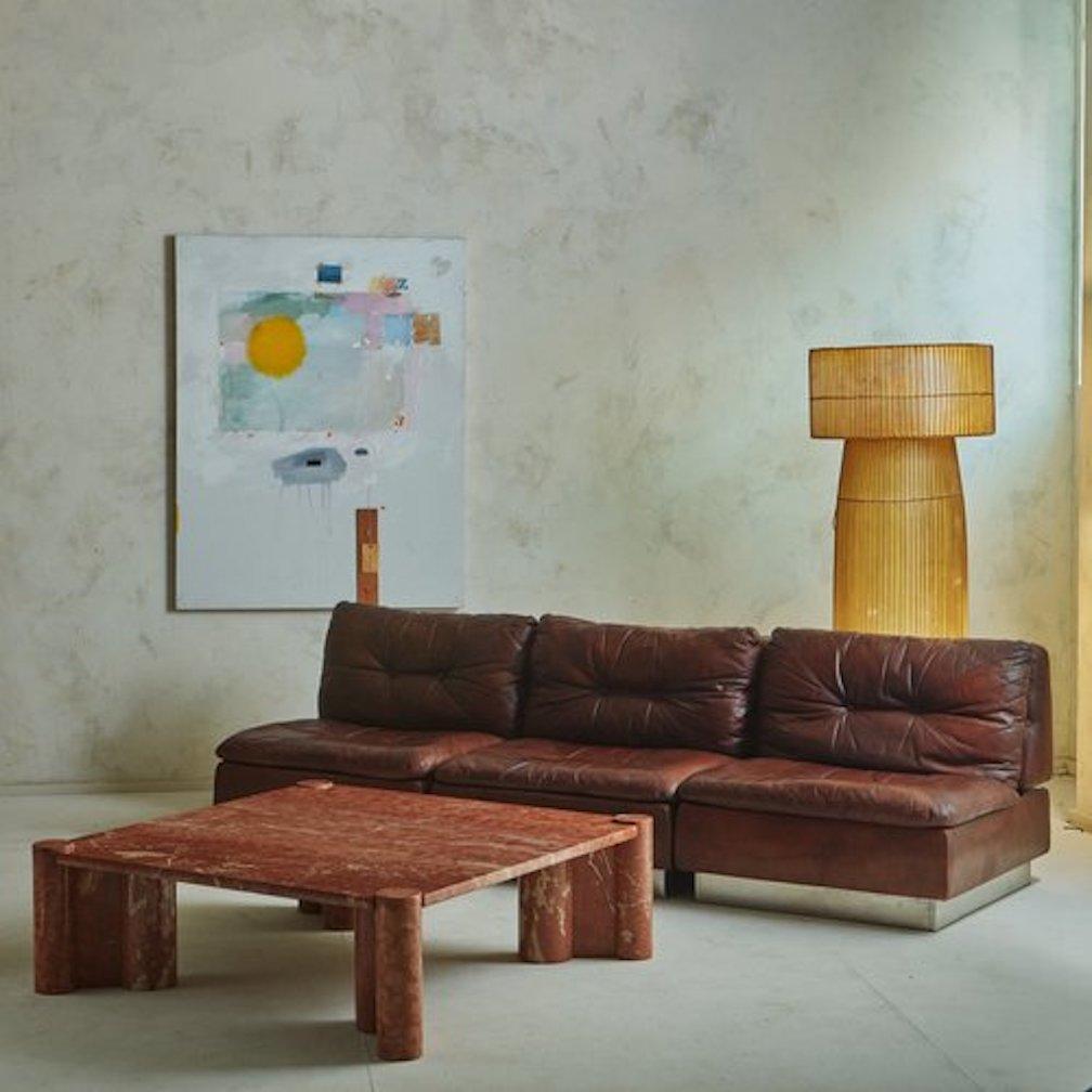 Mid-Century Modern Modular Sofa in Original Chocolate Leather With Chrome Base by Saporiti, Italy 