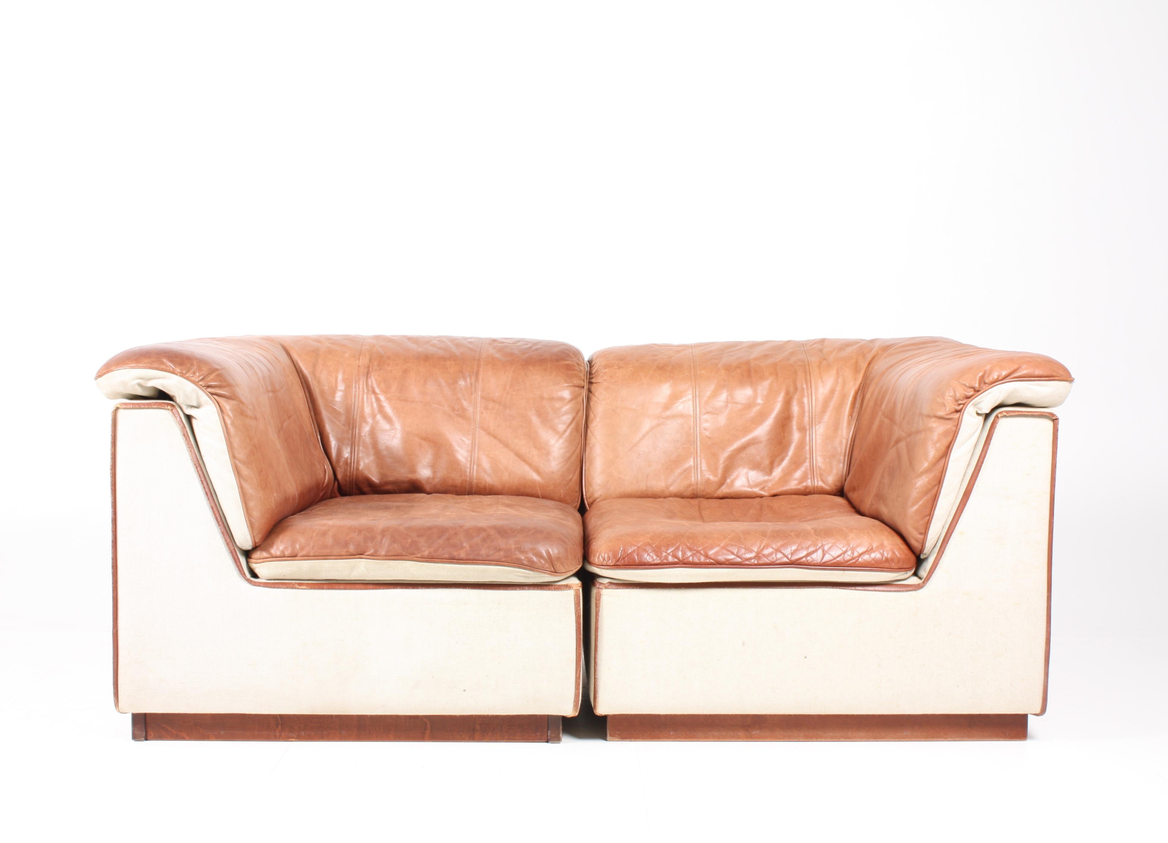 Scandinavian Modern Modular Sofa in Patinated Leather