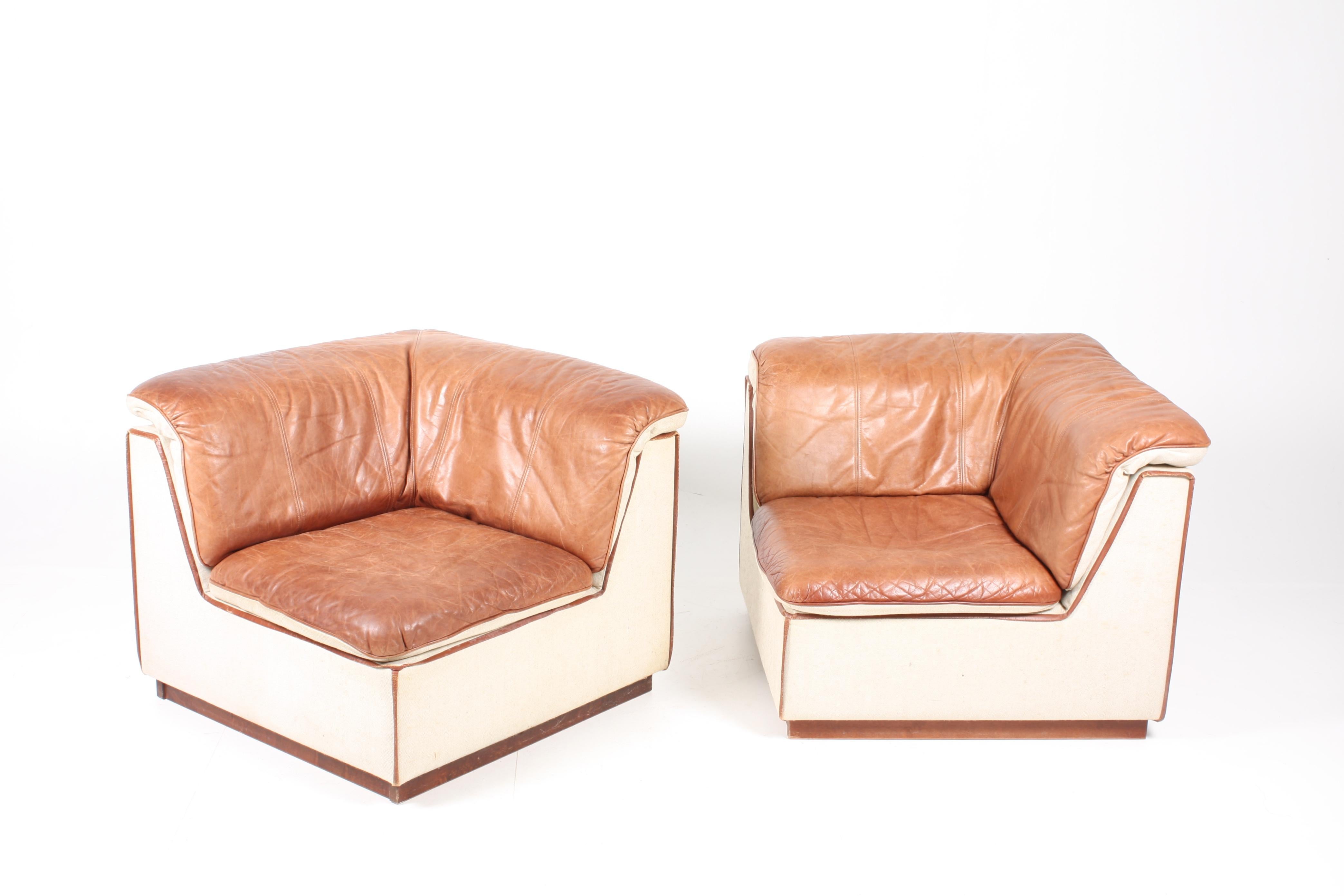 Danish Modular Sofa in Patinated Leather