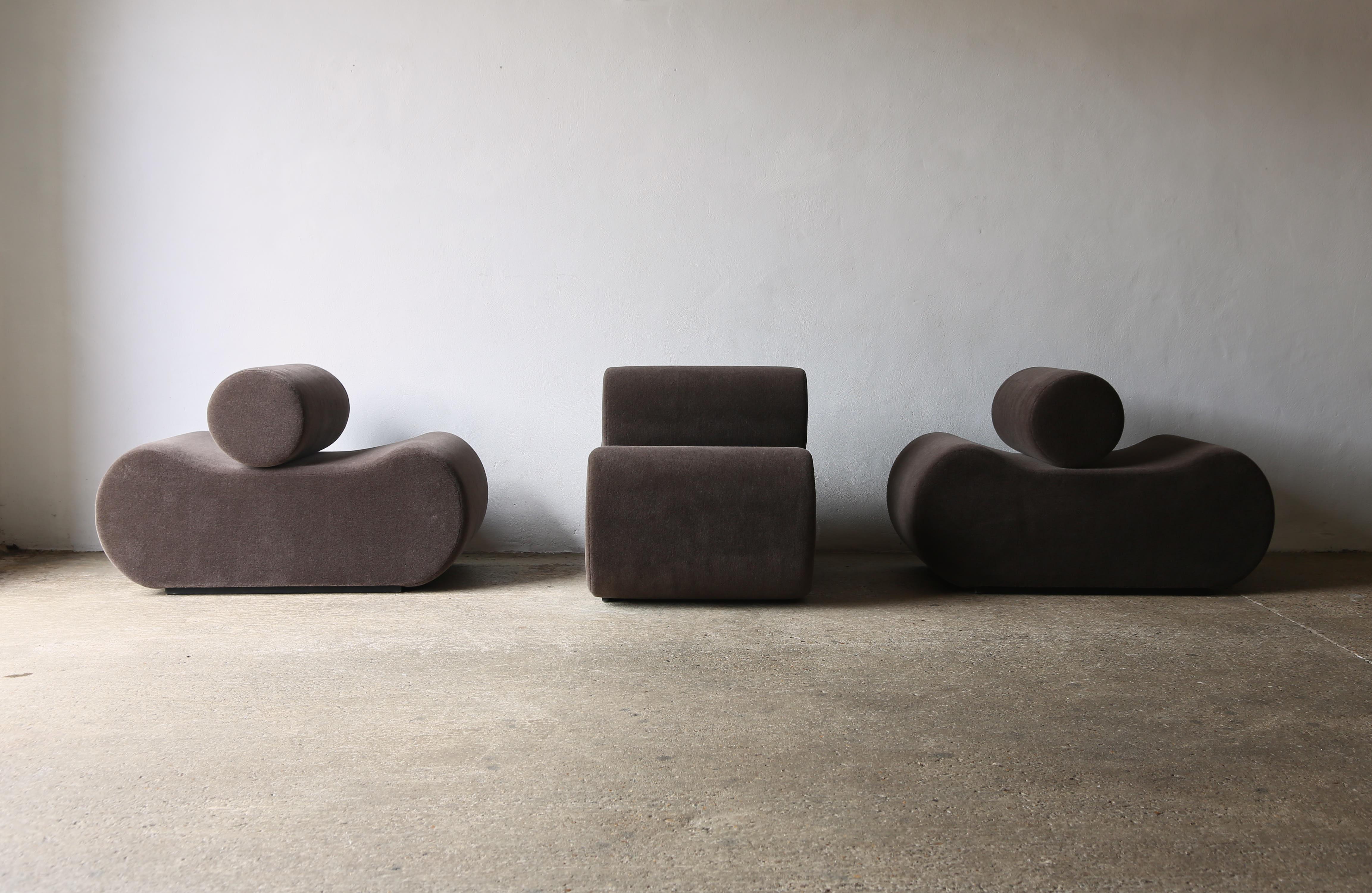 Modular Sofa in Three Pieces, Upholstered in Alpaca Fabric For Sale 6
