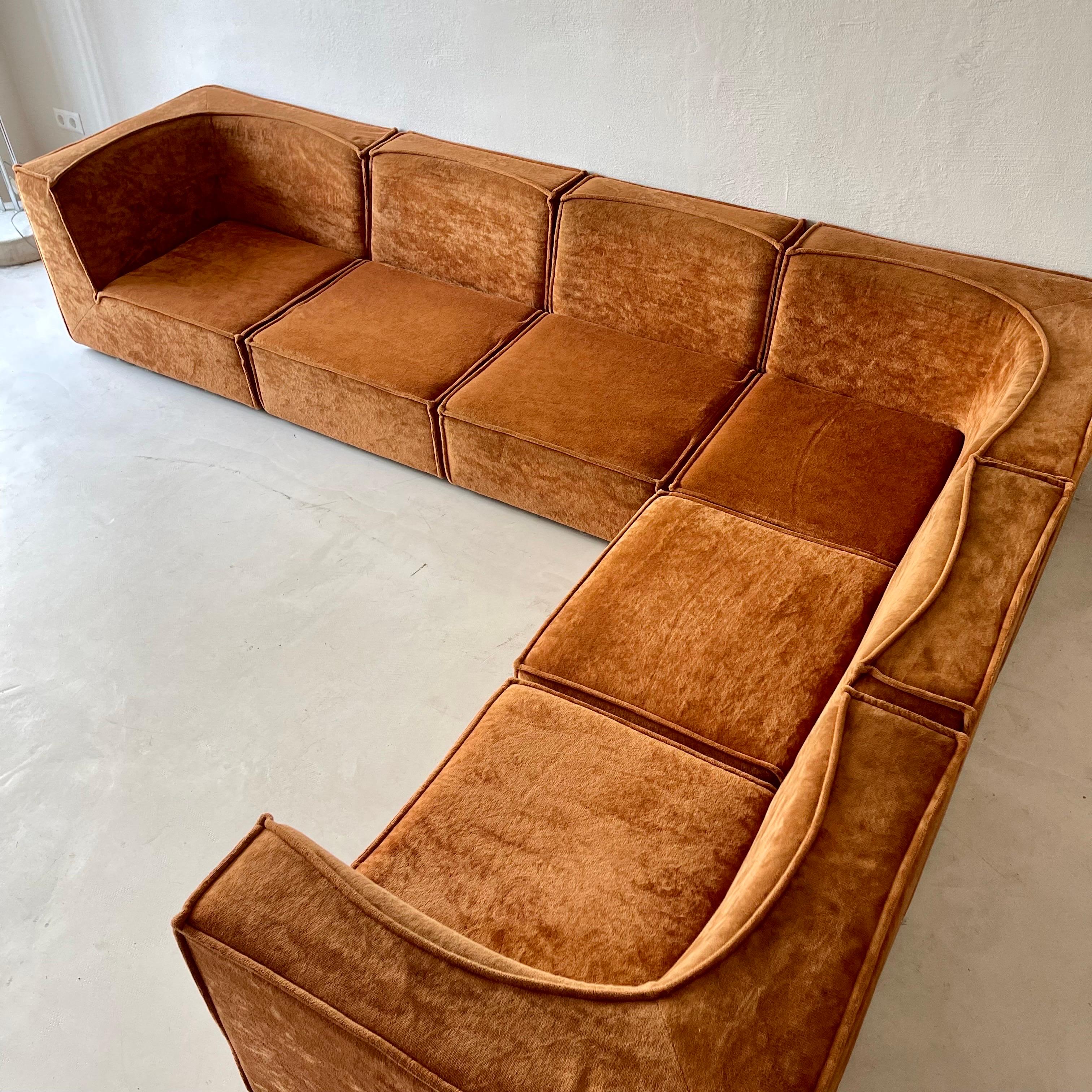 Modular Sofa Living Room Set of Six by Rolf Benz 1970s 3