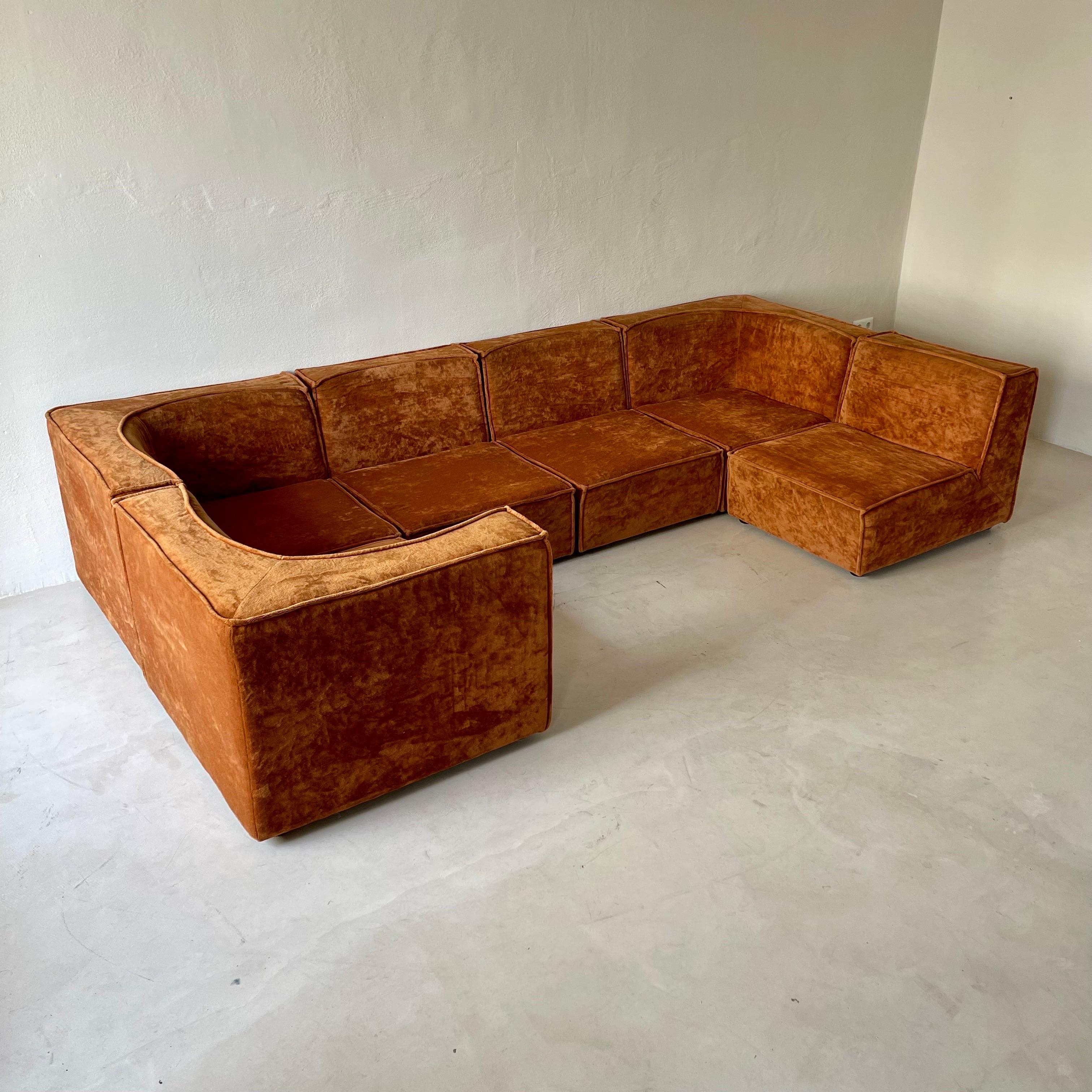 Modular Sofa Living Room Set of Six by Rolf Benz 1970s 4