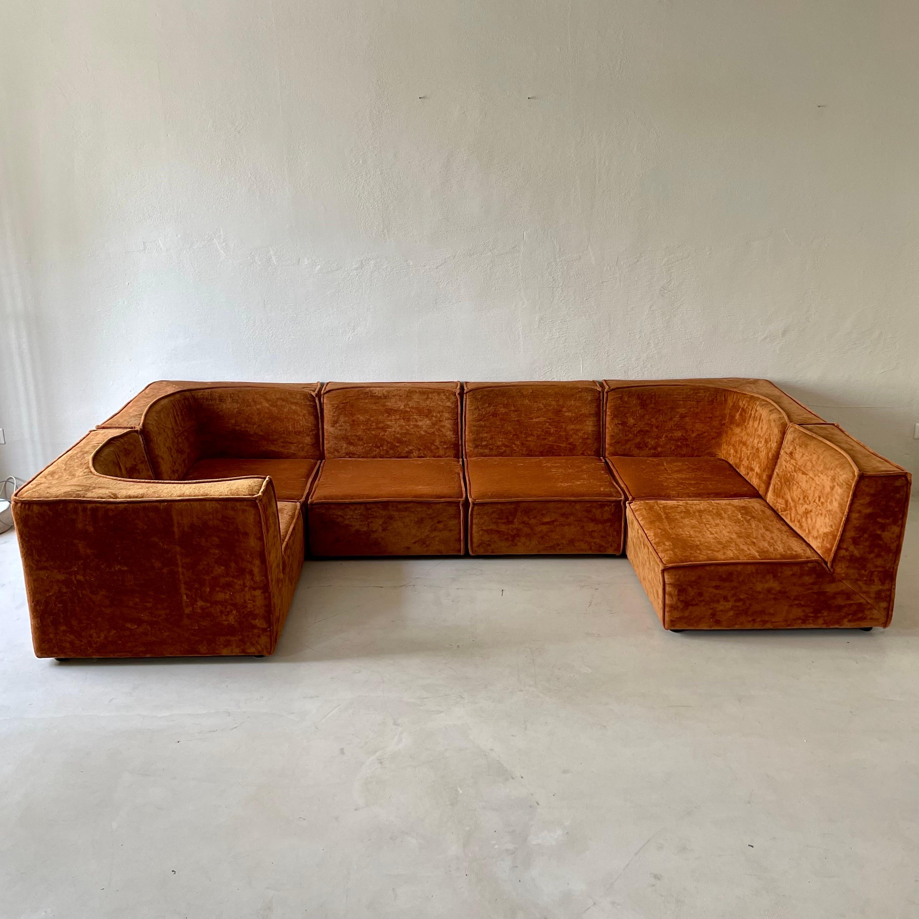 Modular Sofa Living Room Set of Six by Rolf Benz 1970s 5