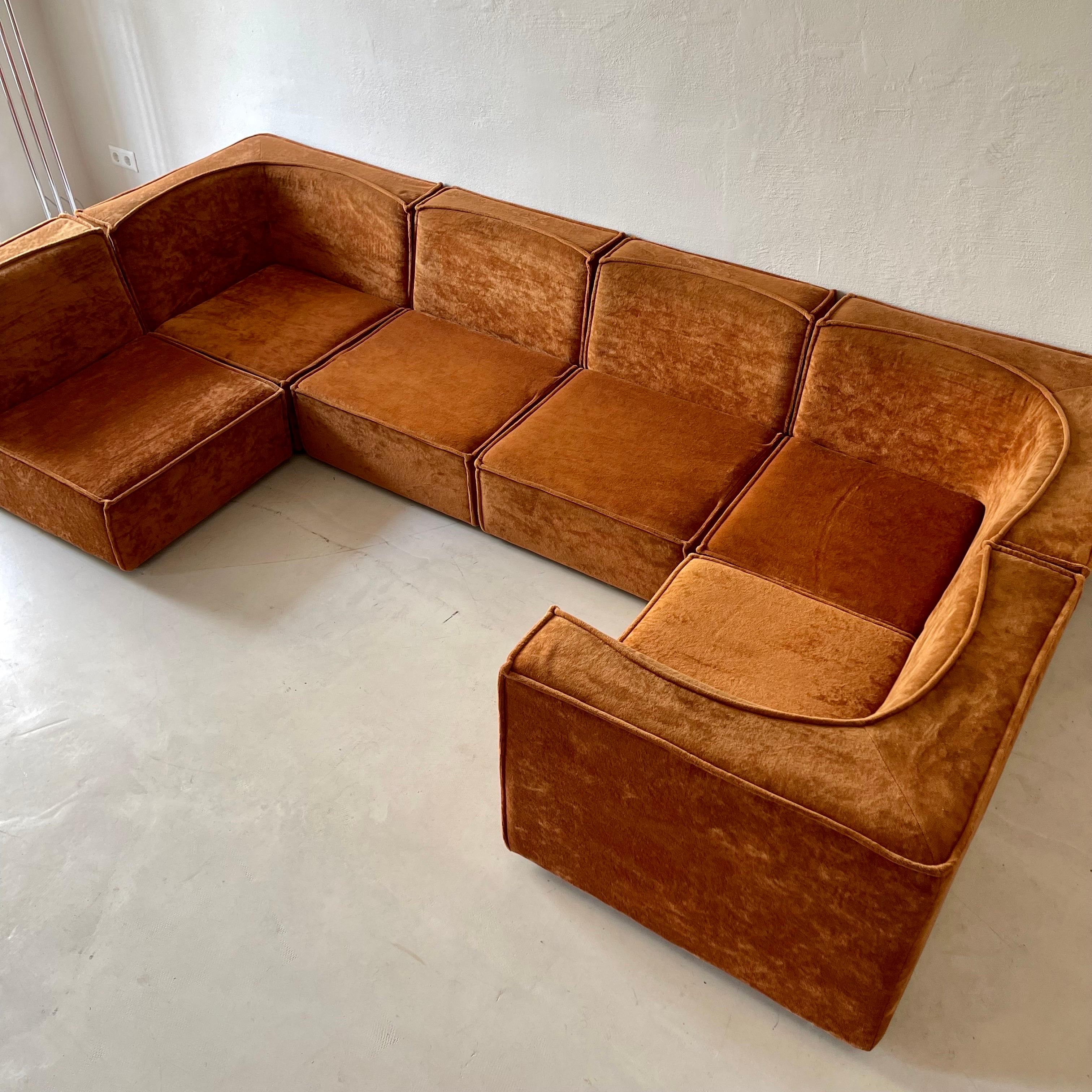 Modular Sofa Living Room Set of Six by Rolf Benz 1970s 6