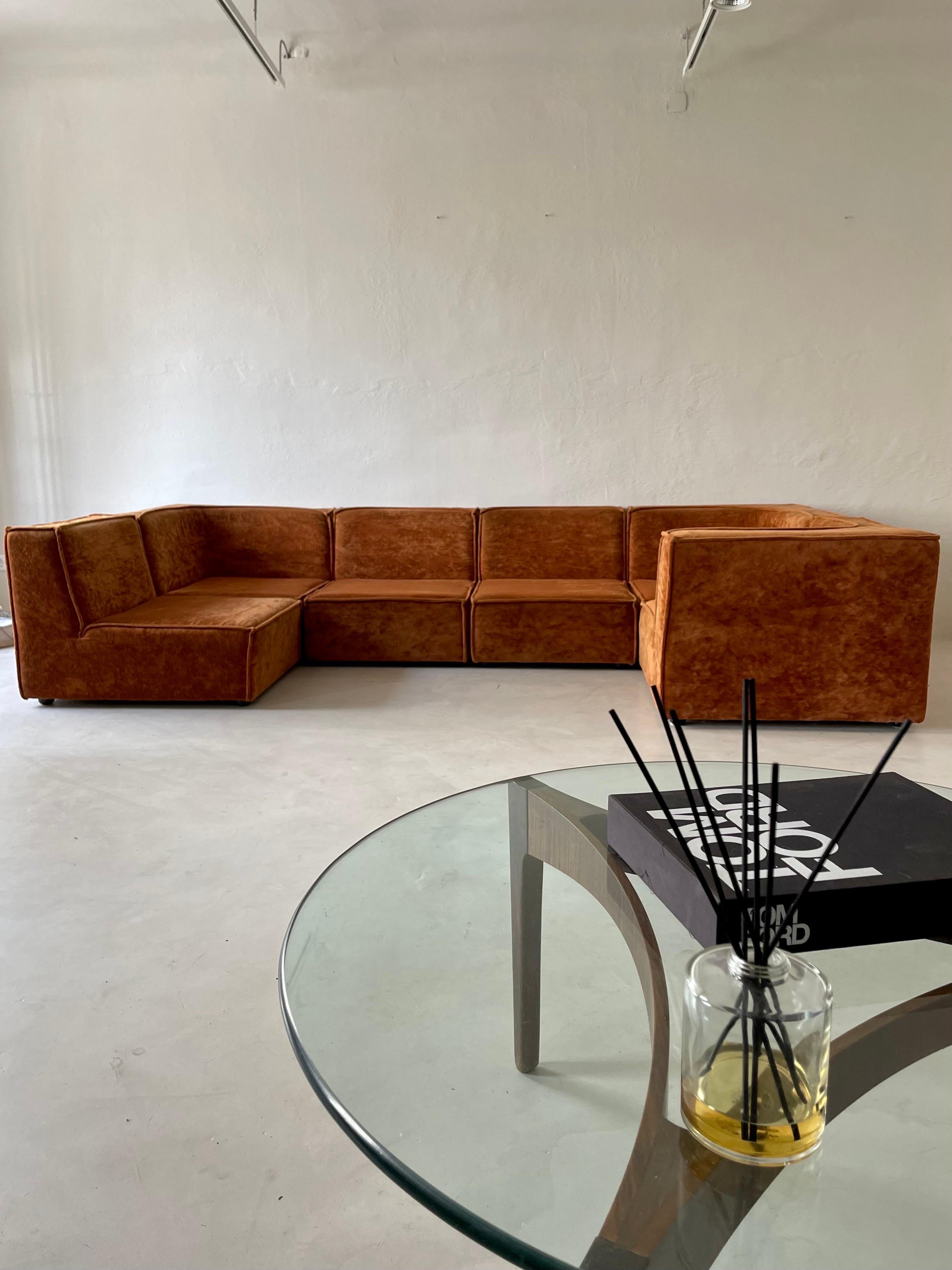 Modular Sofa Living Room Set of Six by Rolf Benz 1970s 7