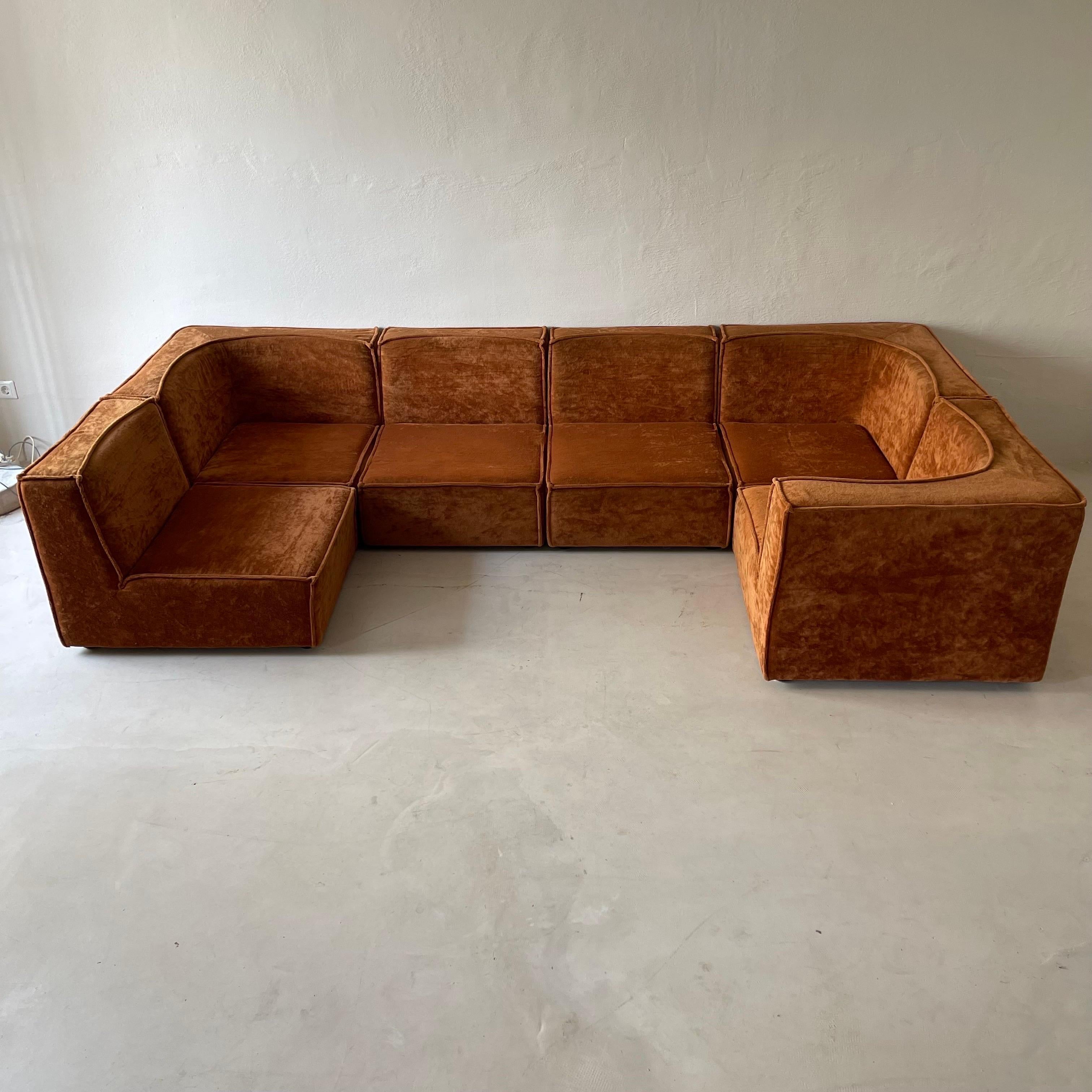 Modular Sofa Living Room Set of Six by Rolf Benz 1970s 8