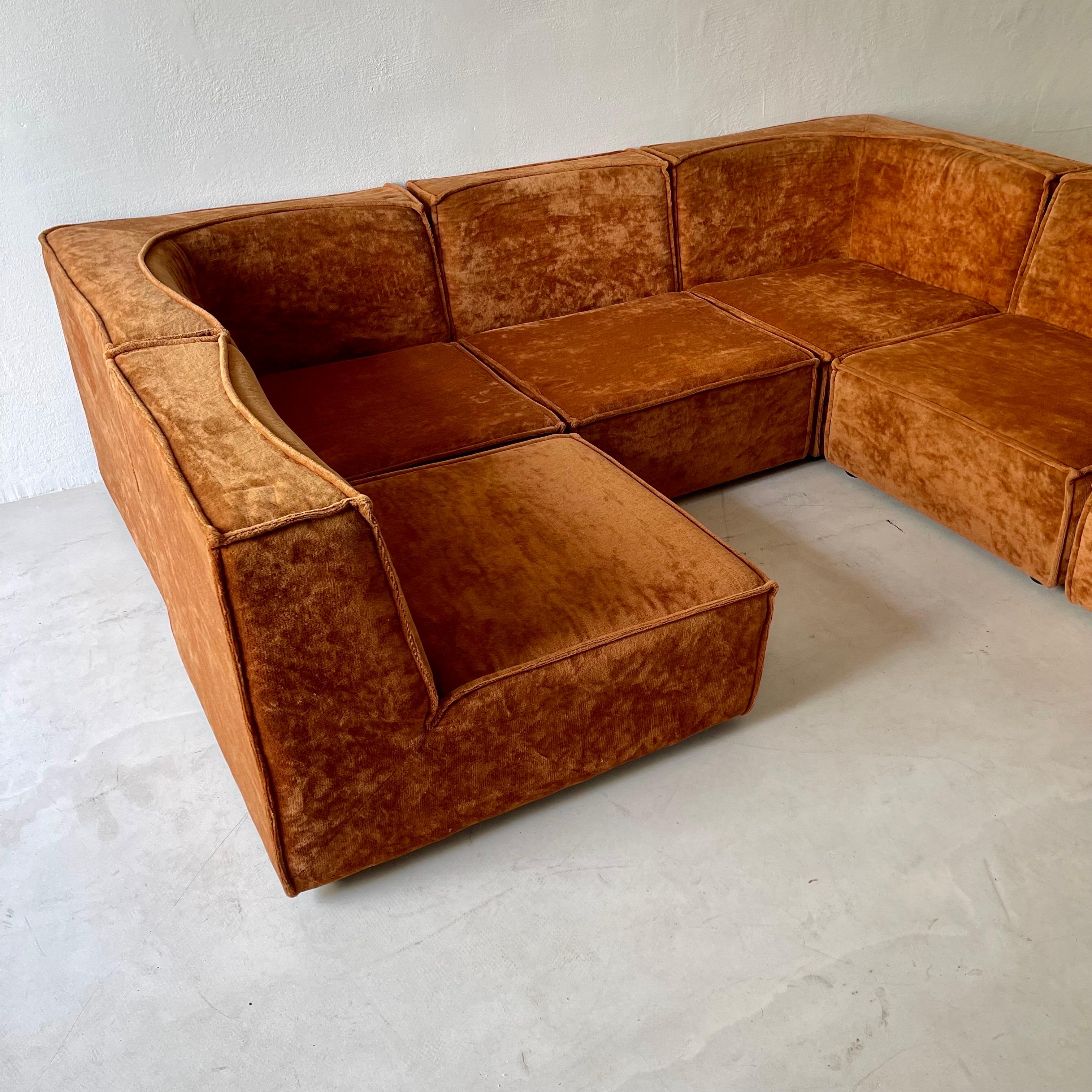 Modular Sofa Living Room Set of Six by Rolf Benz 1970s 9
