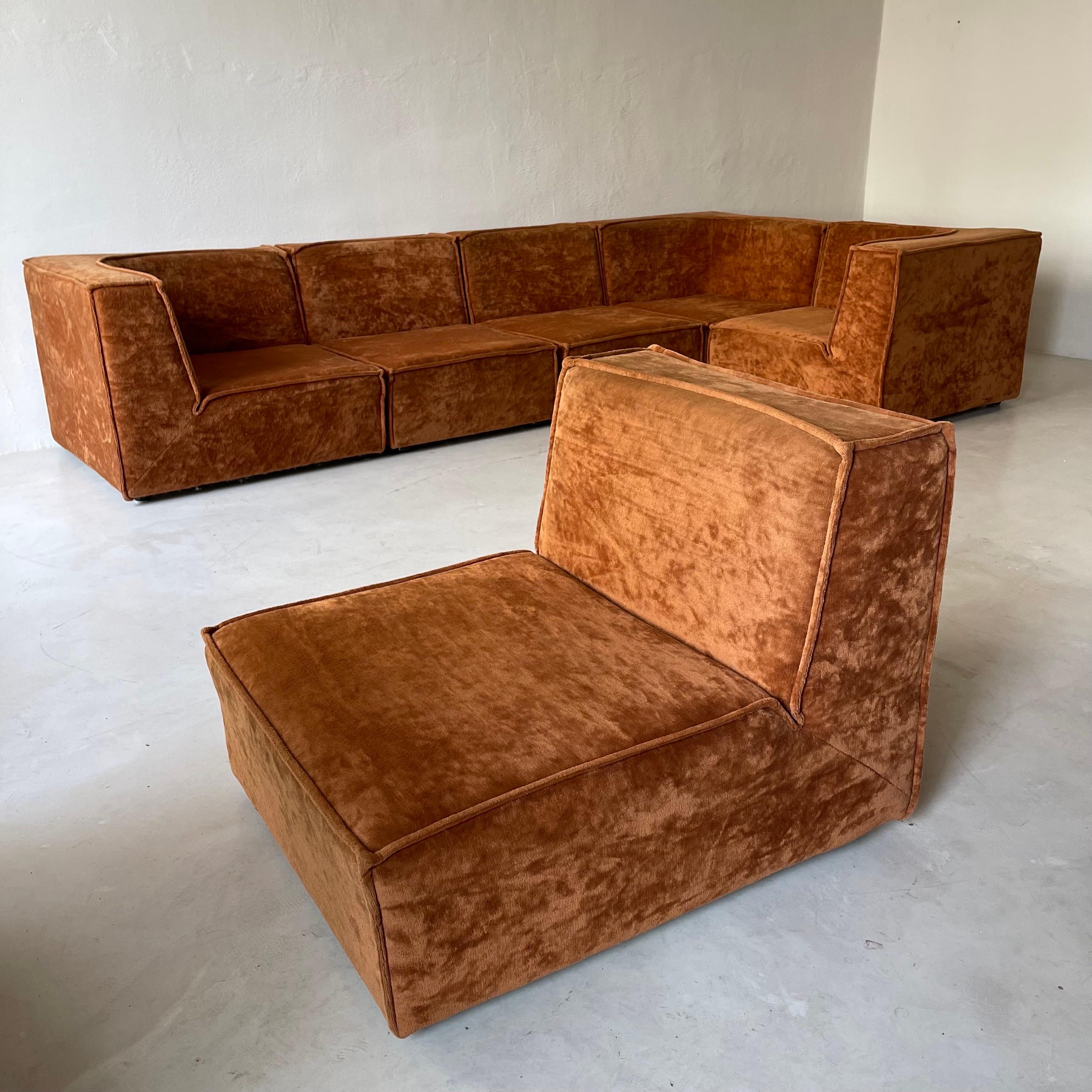 Modular Sofa Living Room Set of Six by Rolf Benz 1970s 12