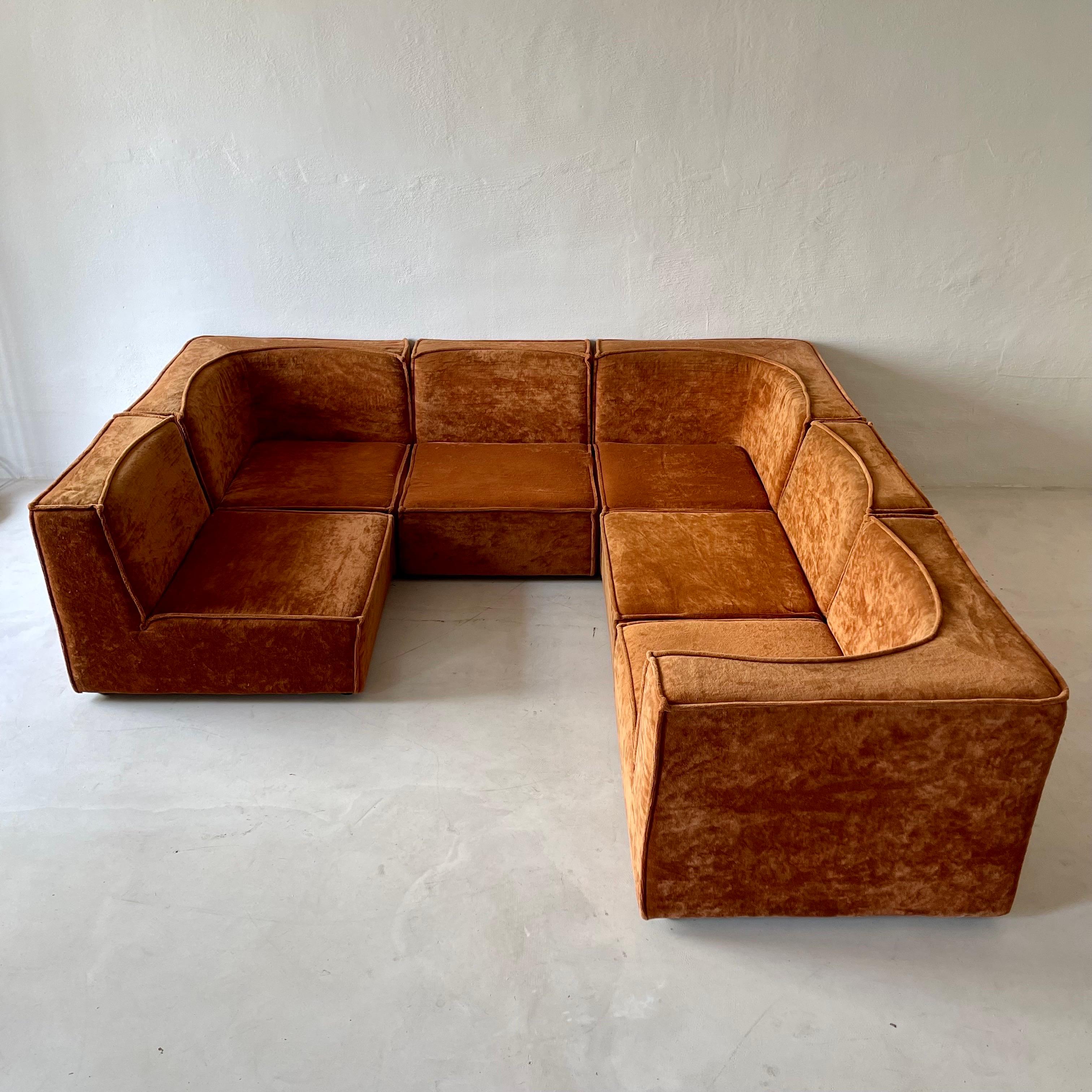 Modular Sofa Living Room Set of Six by Rolf Benz 1970s 13