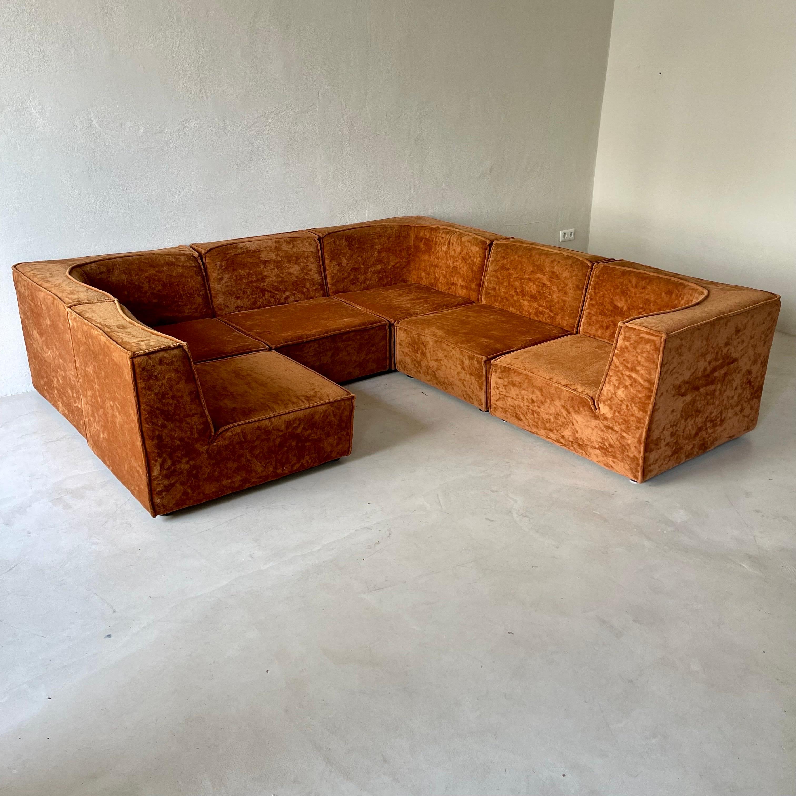 Mid-Century Modern Modular Sofa Living Room Set of Six by Rolf Benz 1970s