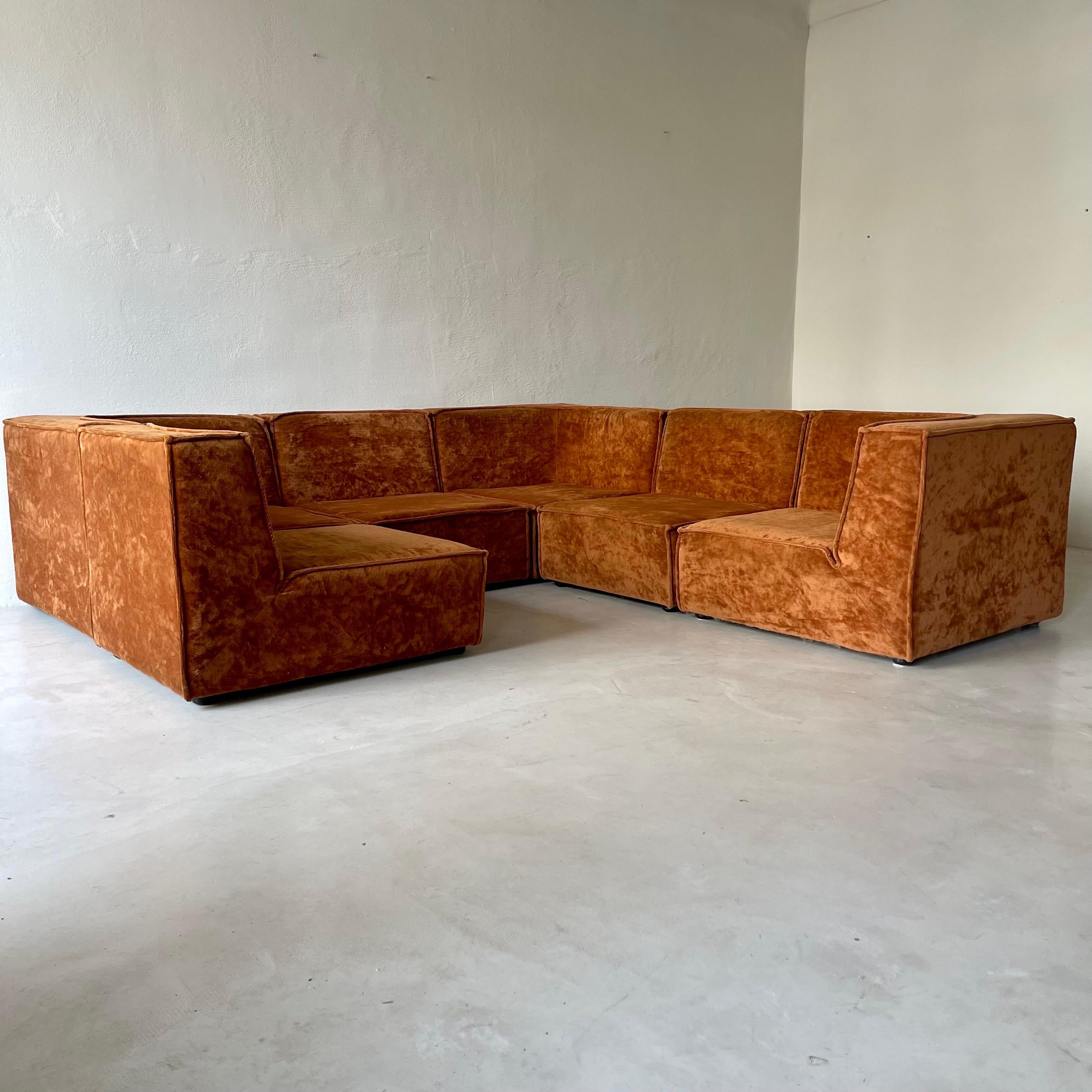 German Modular Sofa Living Room Set of Six by Rolf Benz 1970s