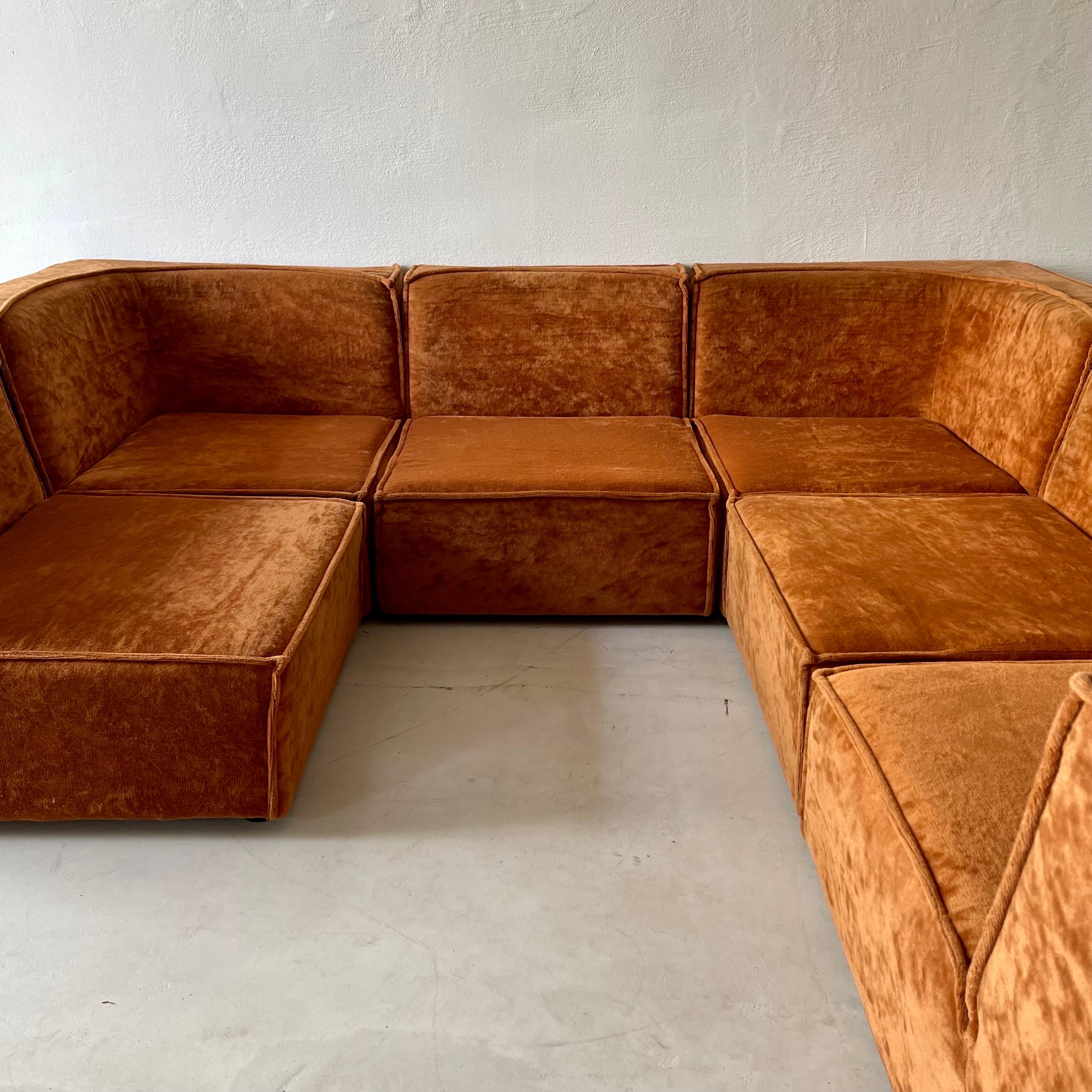 Fabric Modular Sofa Living Room Set of Six by Rolf Benz 1970s