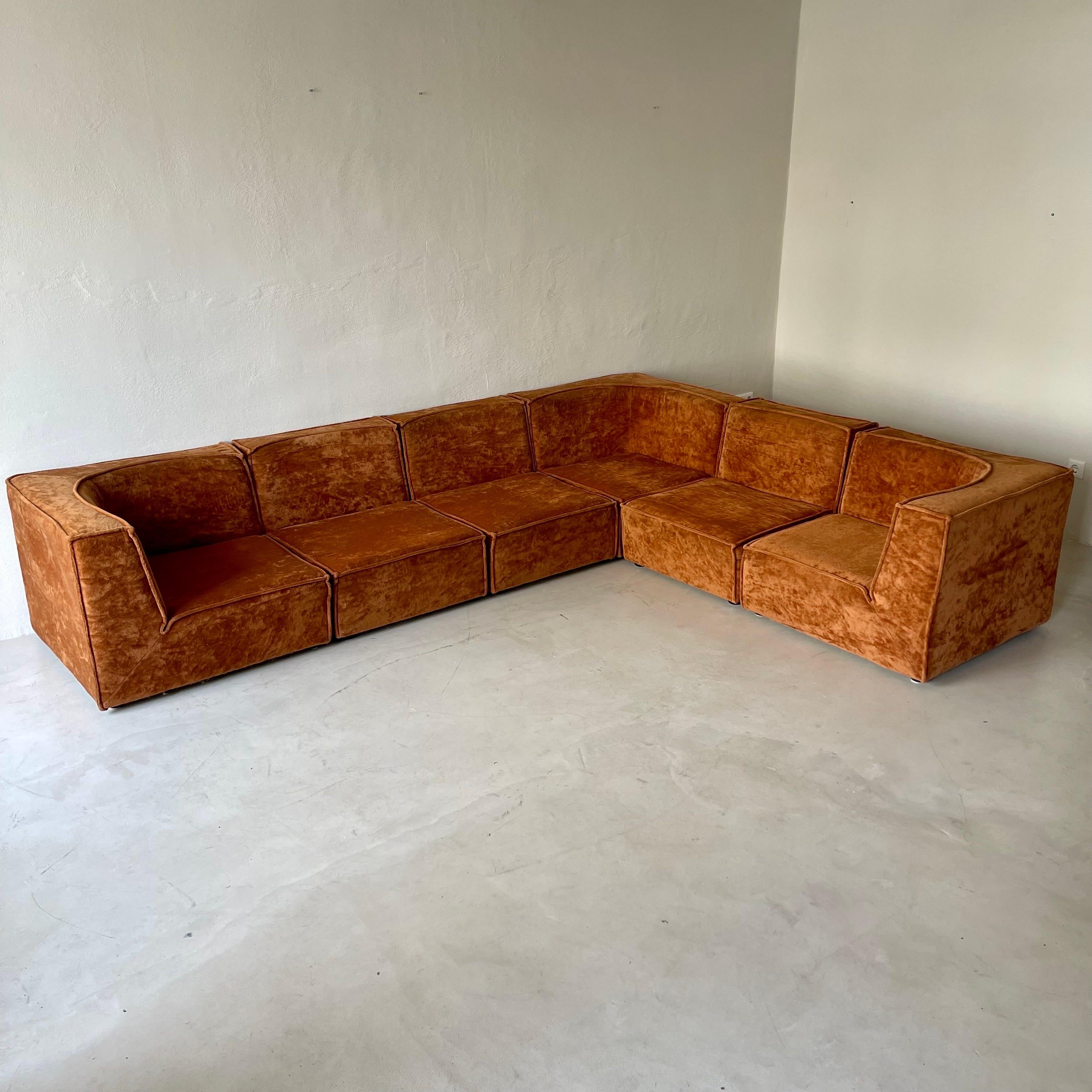 Modular Sofa Living Room Set of Six by Rolf Benz 1970s 1