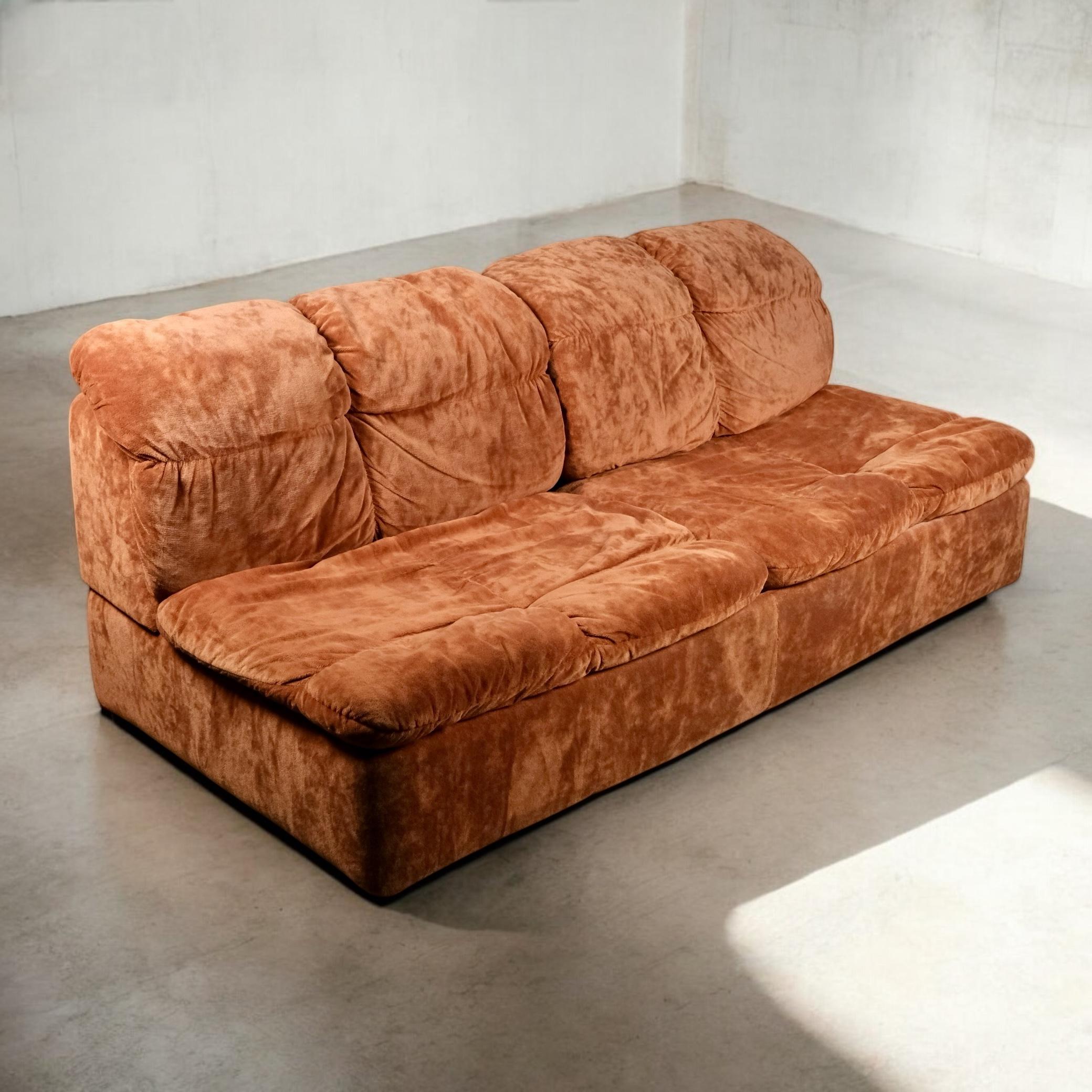 Modular sofa or living room set in terracotta velvet by Beka, France, 1970s 3