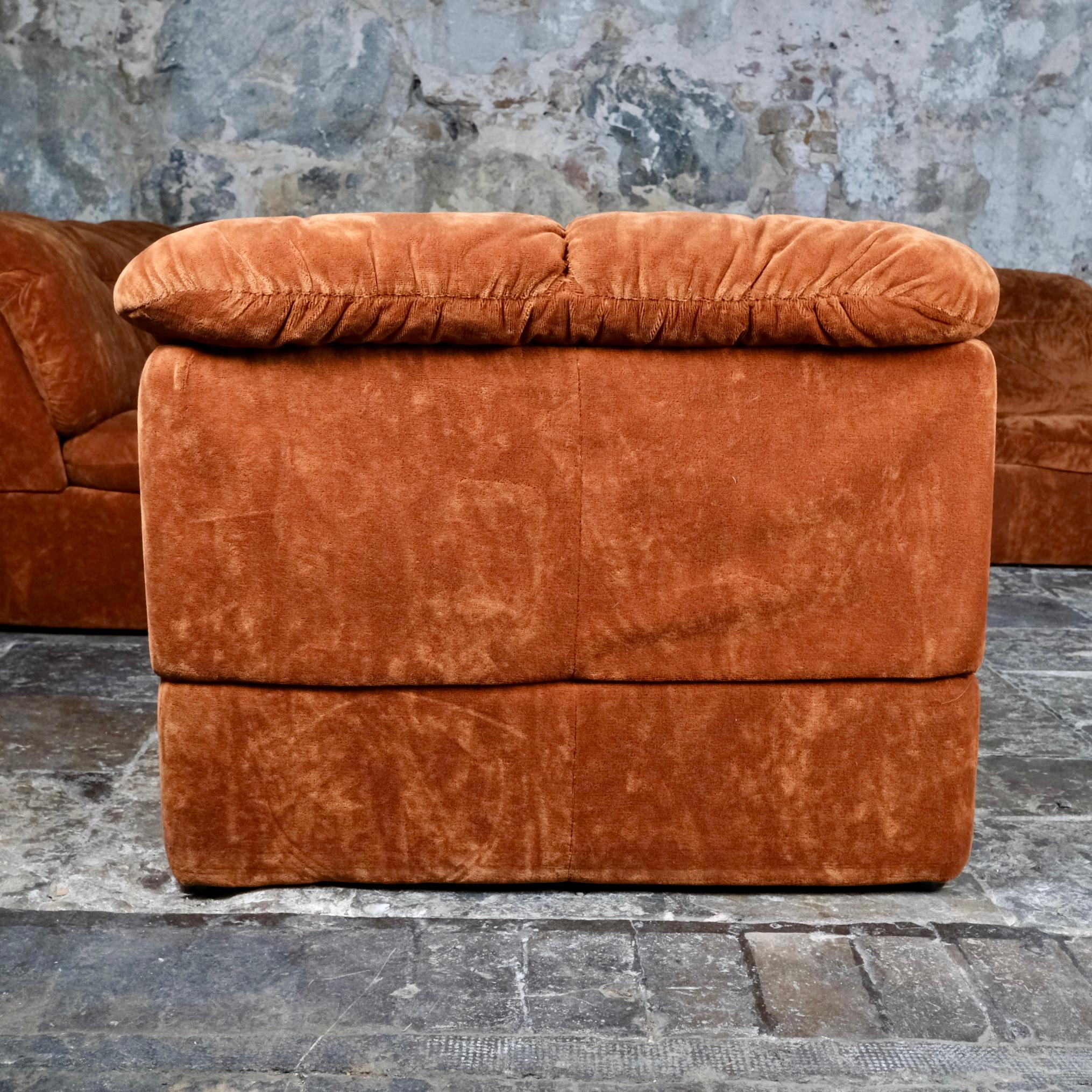 Modular sofa or living room set in terracotta velvet by Beka, France, 1970s 4