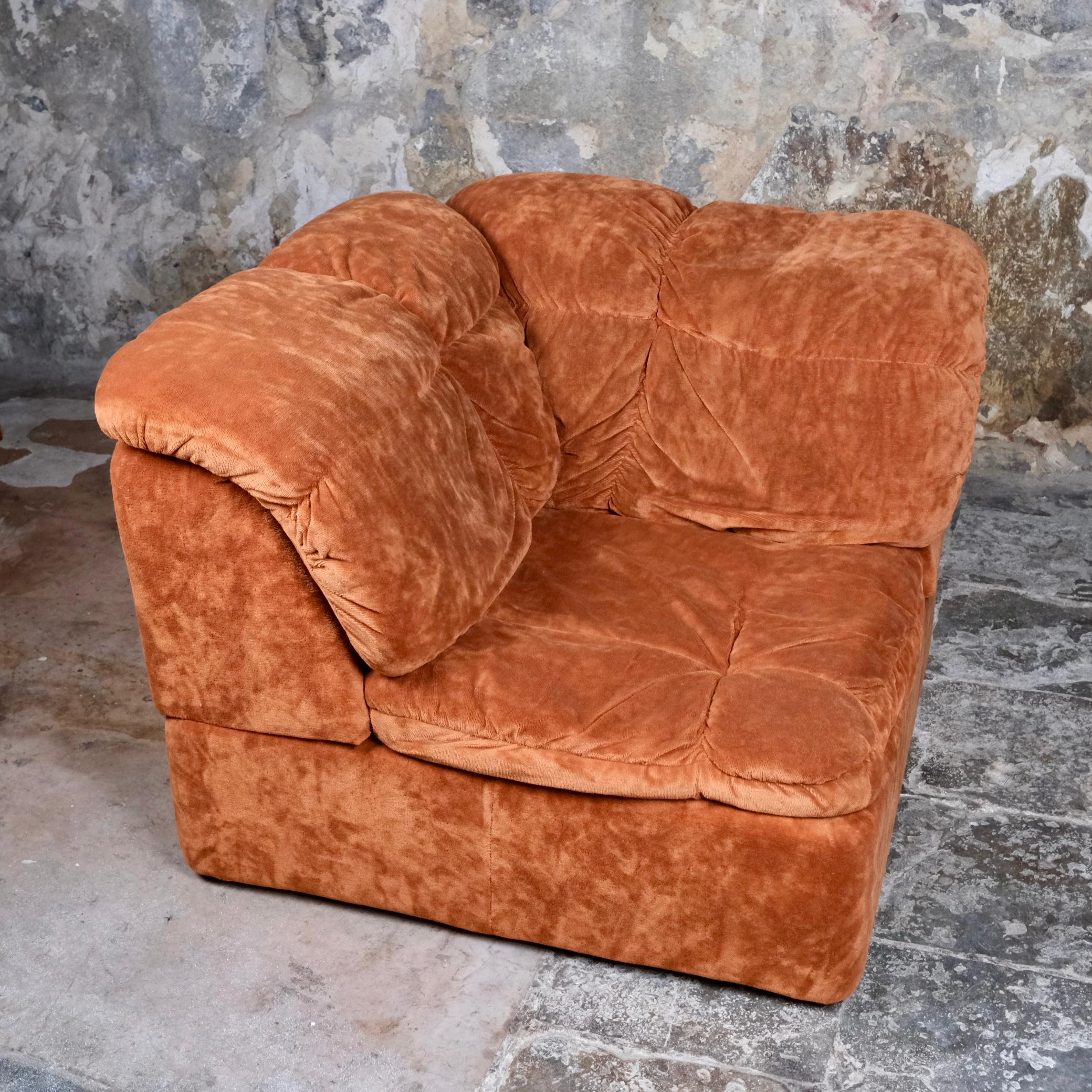 Modular sofa or living room set in terracotta velvet by Beka, France, 1970s 7