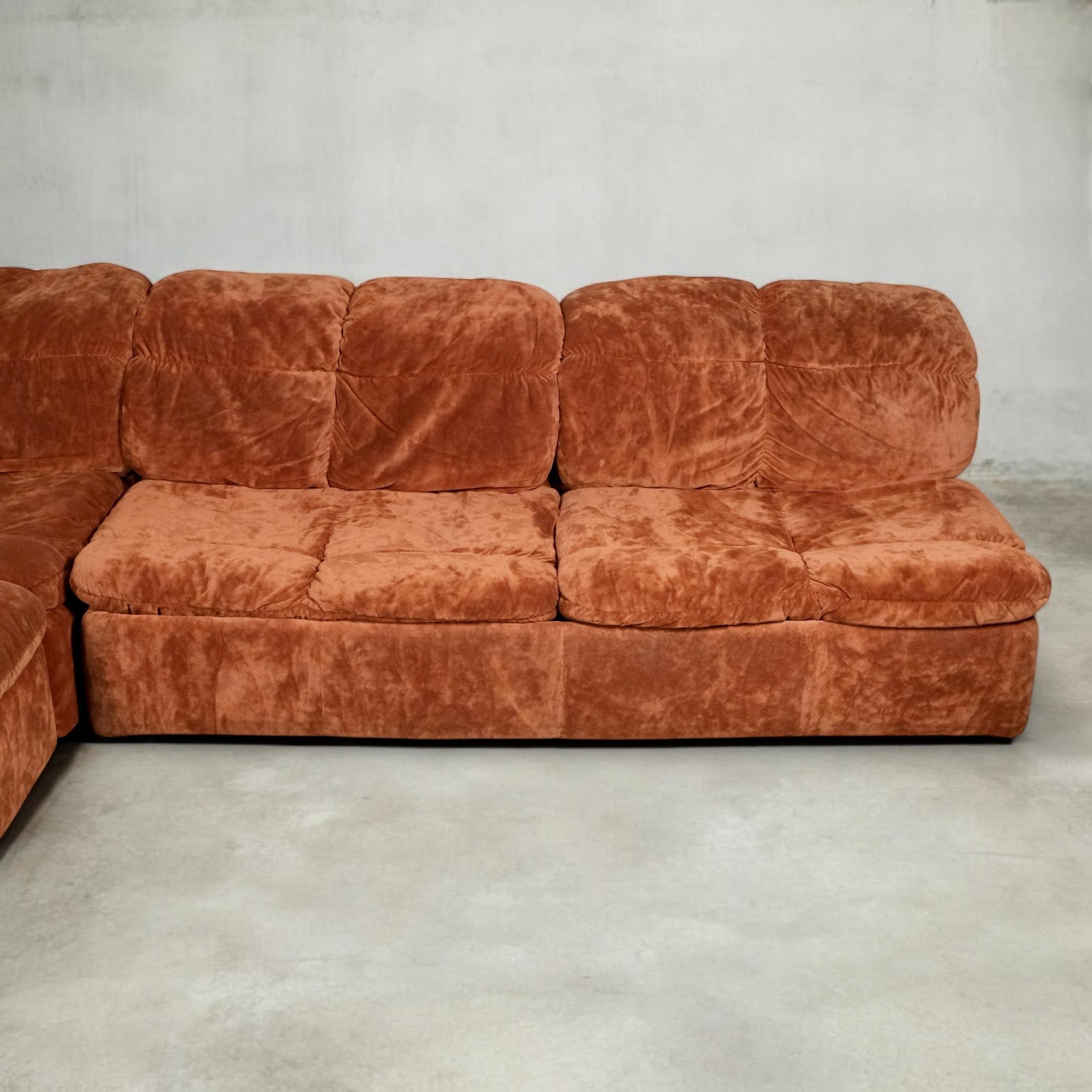 Modular sofa or living room set in terracotta velvet by Beka, France, 1970s In Good Condition In Lyon, FR