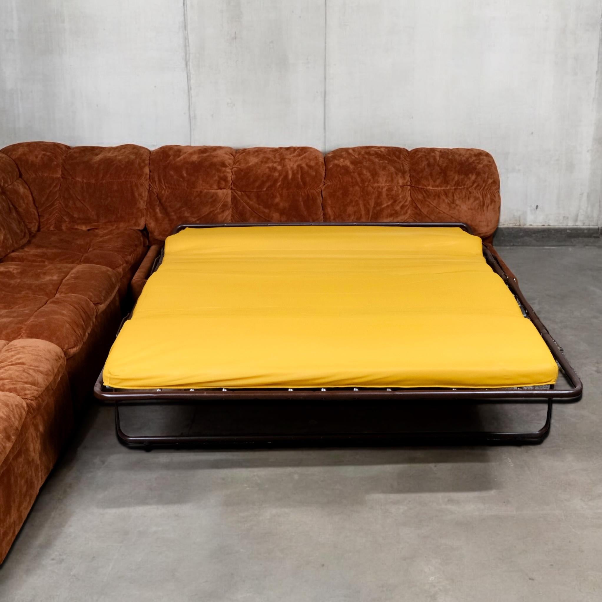 Modular sofa or living room set in terracotta velvet by Beka, France, 1970s 1