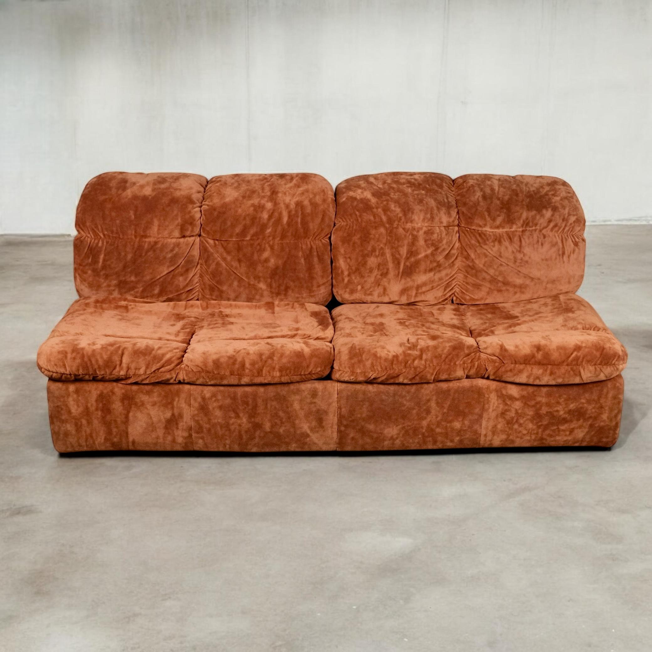 Modular sofa or living room set in terracotta velvet by Beka, France, 1970s 2