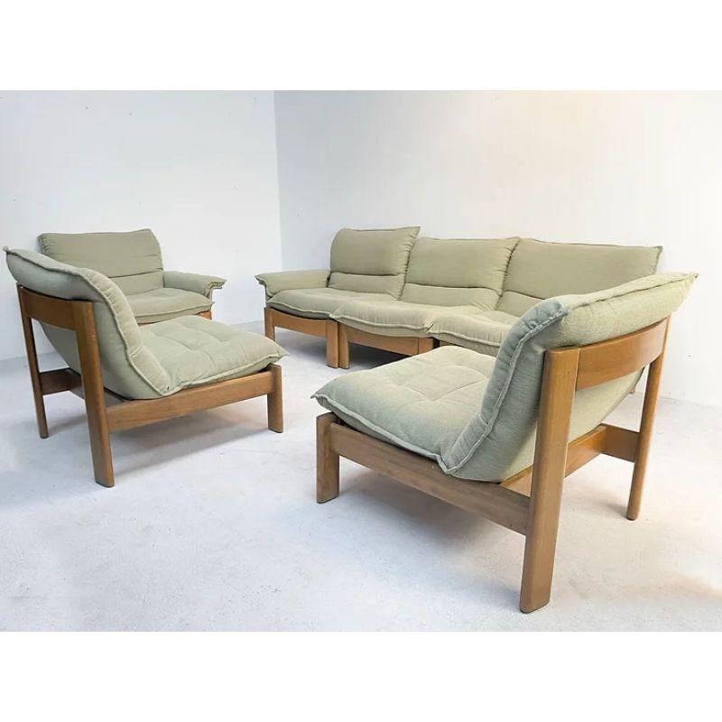 Modular Sofa Set in Oak with Green Fabric In Good Condition In Nijlen, VAN