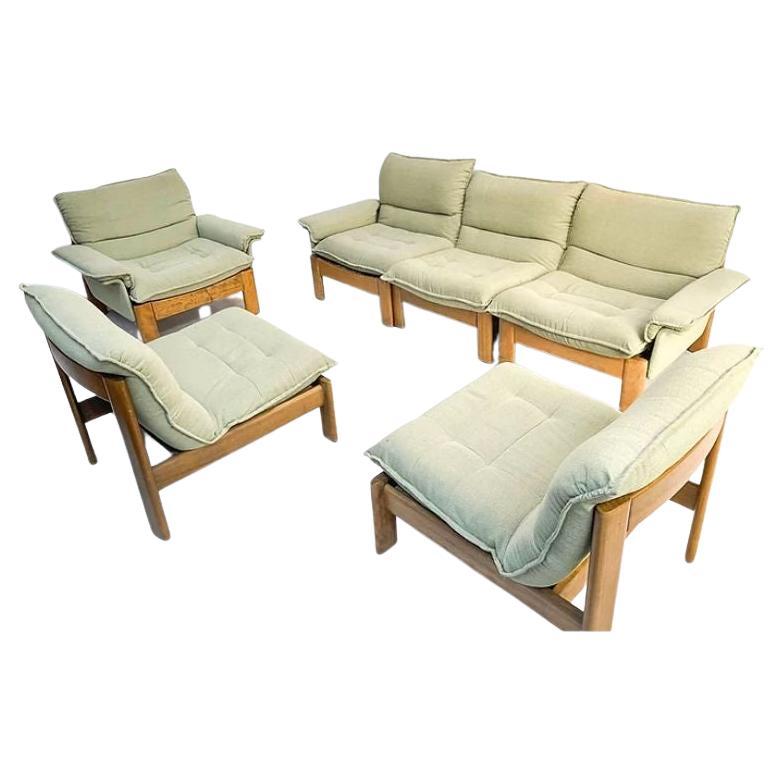 Modular Sofa Set in Oak with Green Fabric