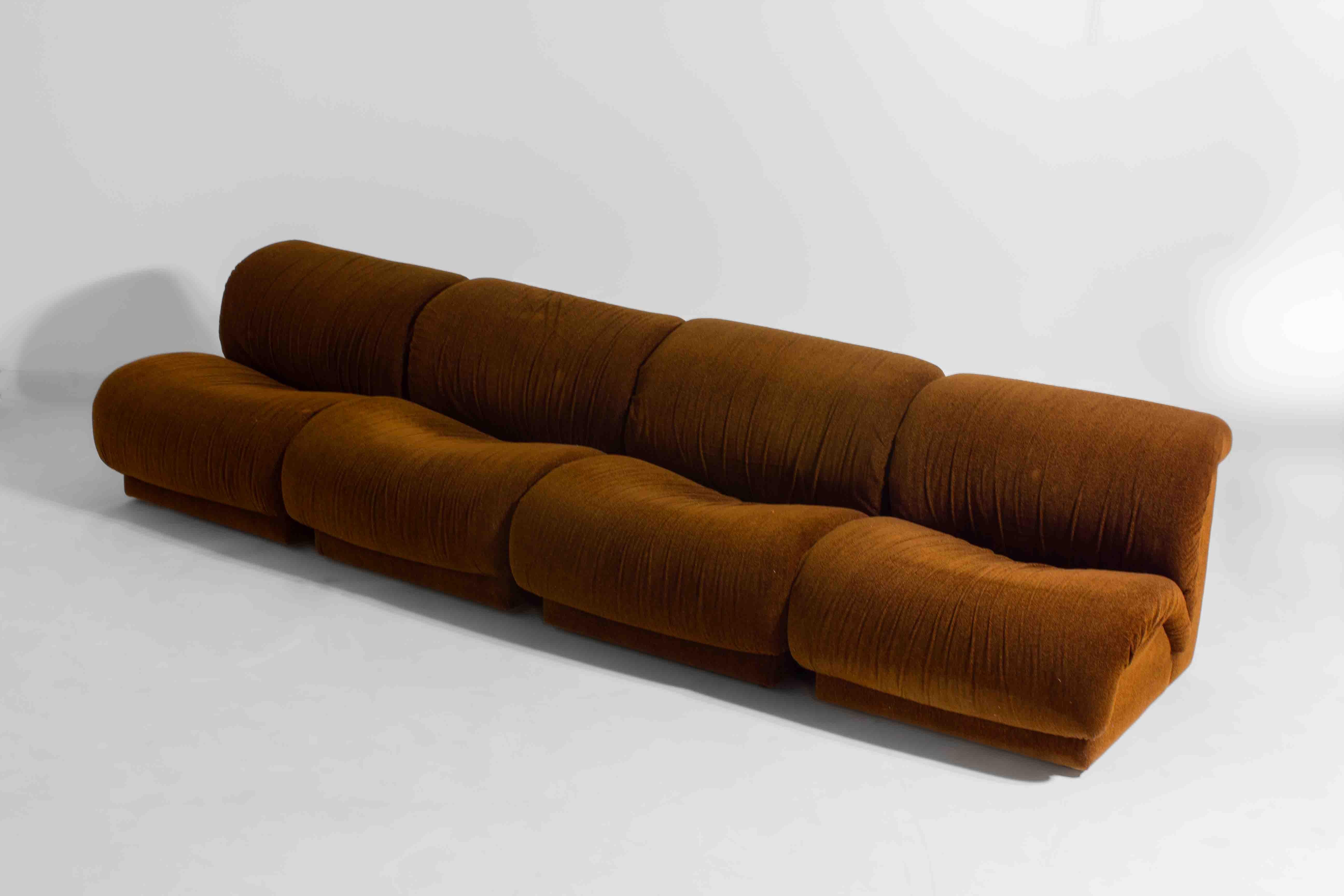 Modular Sofa Set in rust-brown fabric by Doimo, Italy (1970s) en vente 5