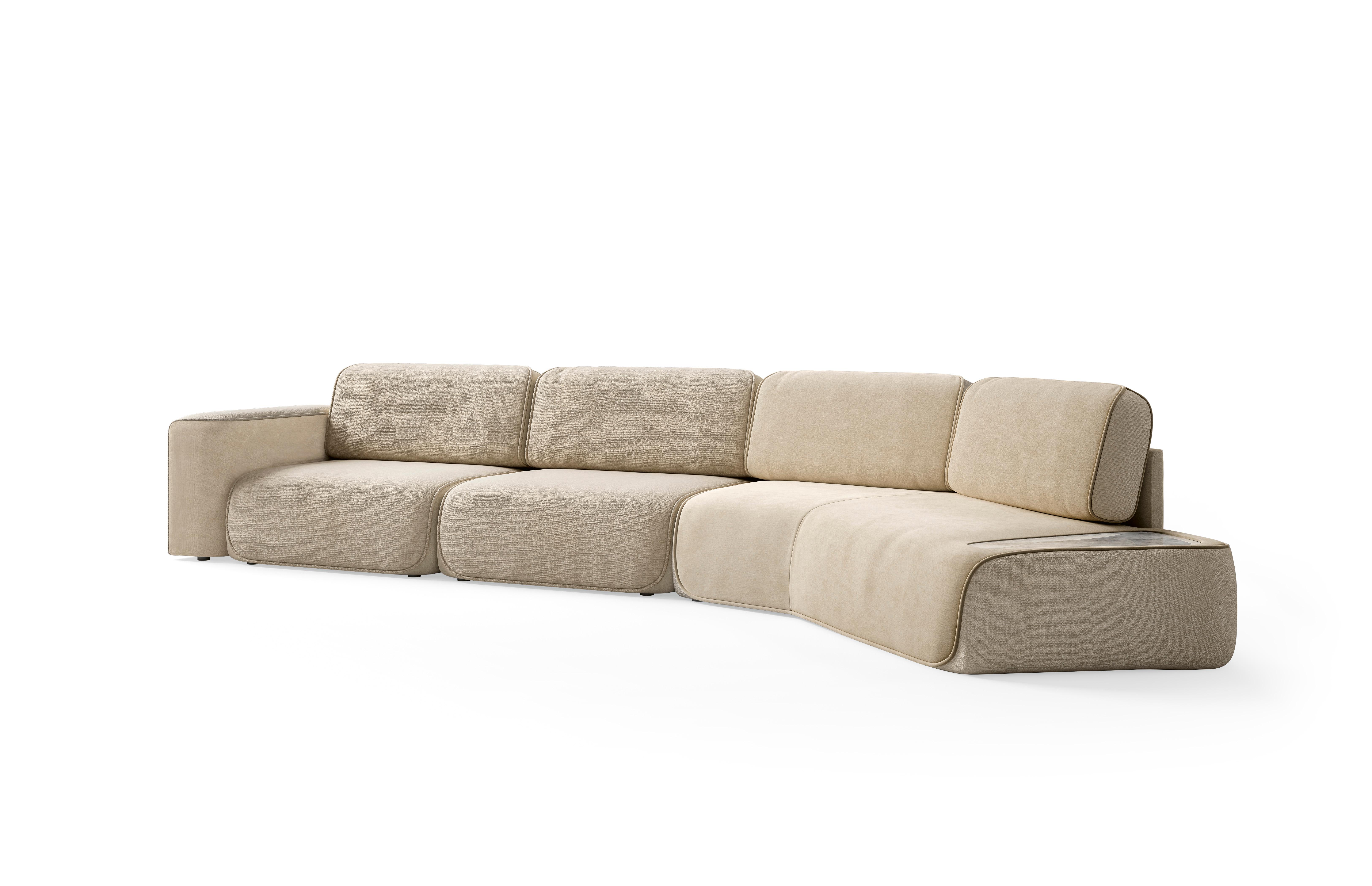 Le canapé modulable Starlight se distingue par son design élégant et polyvalent, alliant confort et style dans les moindres recoins. Recouvert de tissu ou de cuir de première qualité, il offre une surface douce et accueillante, disponible dans une