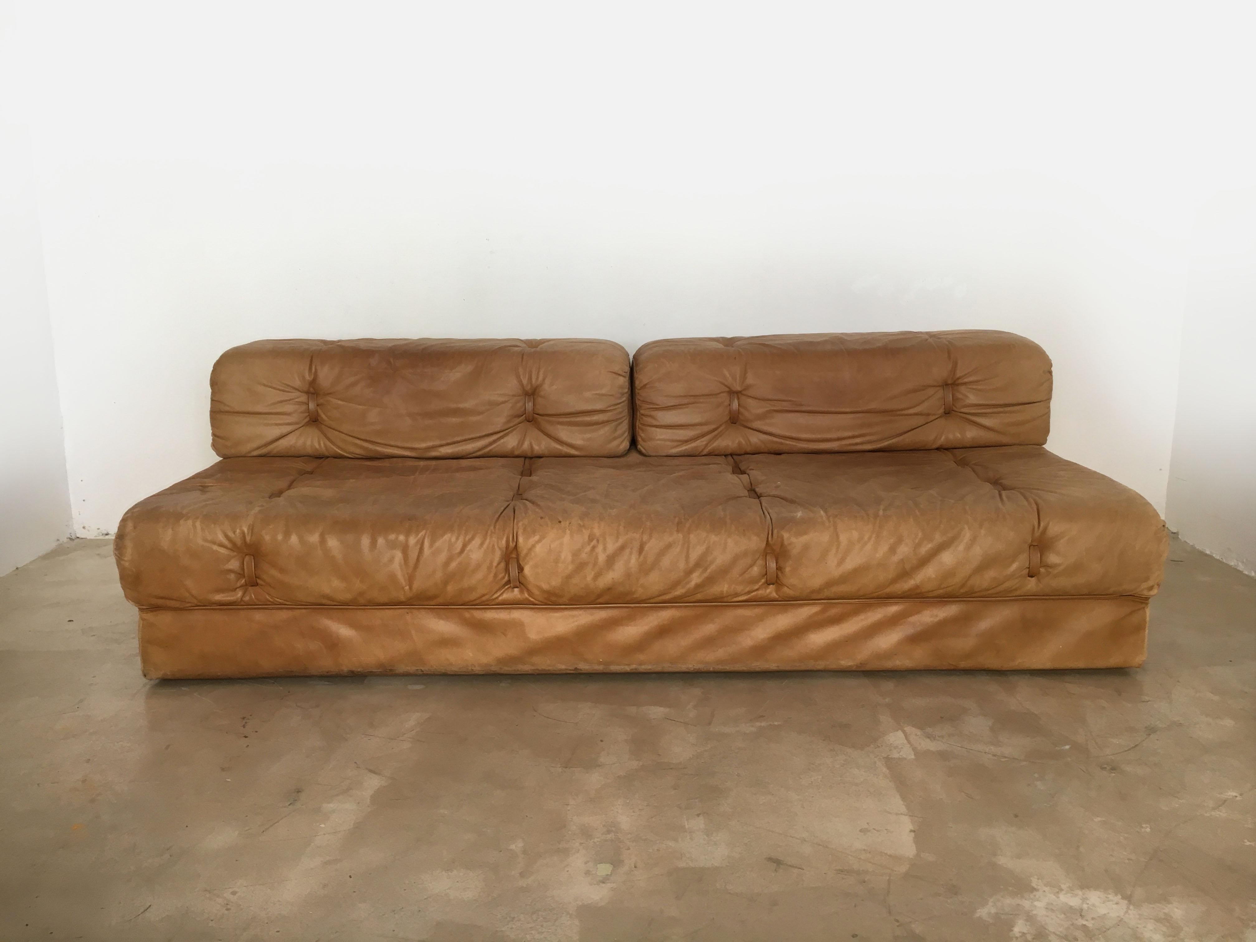 Modular Sofa Suite Daybeds Model 'Atrium' Wittmann, Cognac Leather, Austria 1970 9