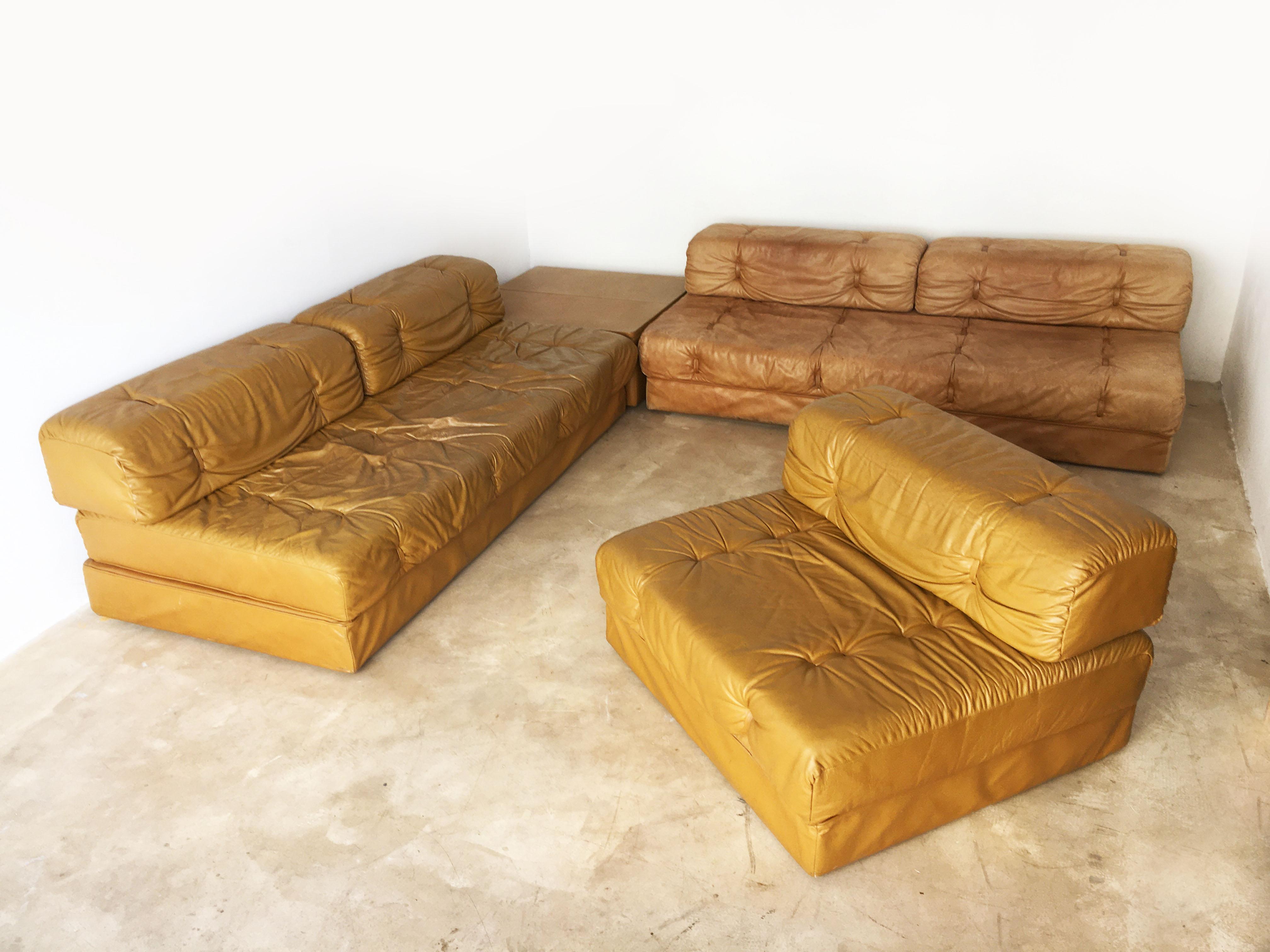 Modular Sofa Suite Daybeds Model 'Atrium' Wittmann, Cognac Leather, Austria 1970 1