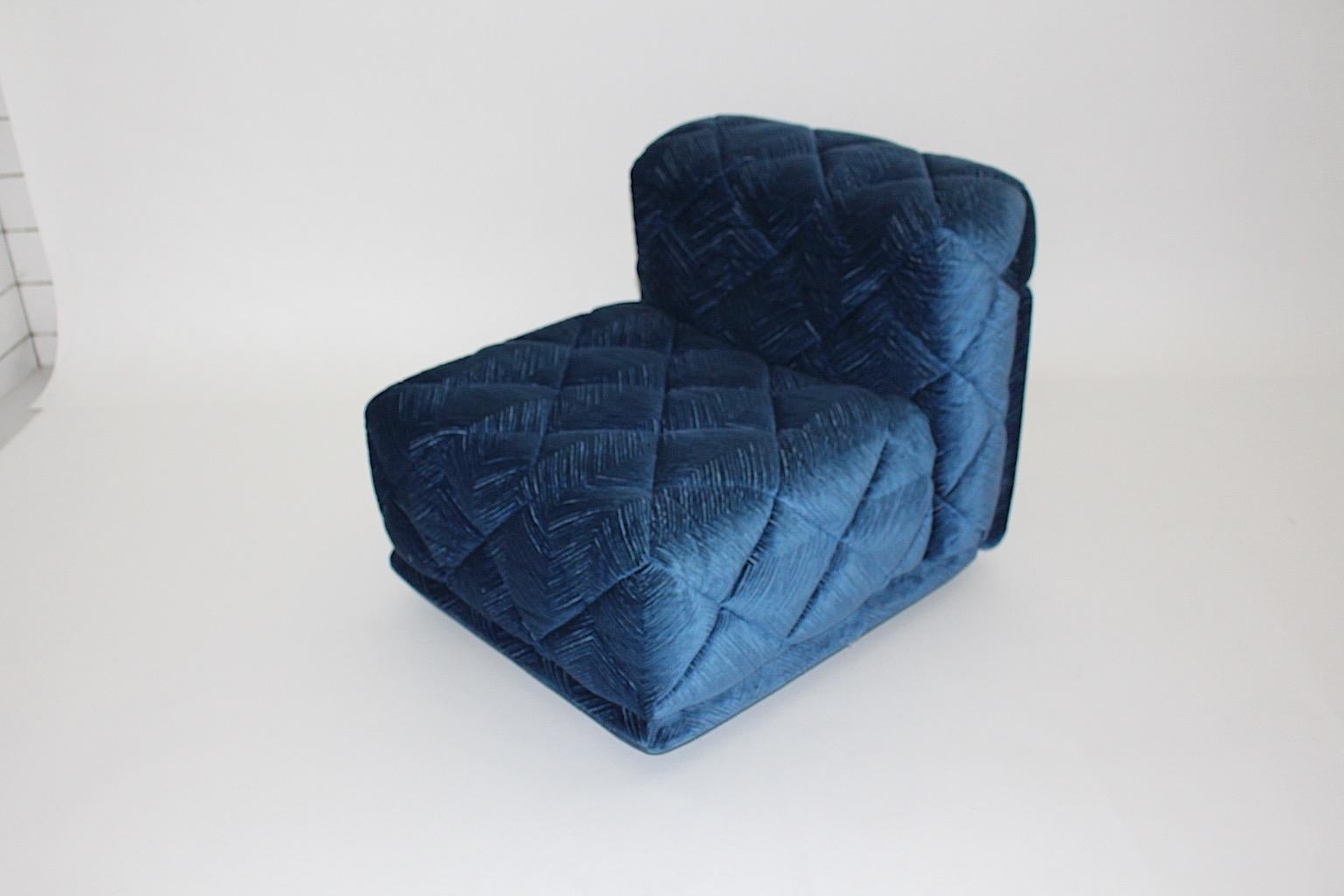 20th Century Modular Space Age Vintage Blue Velvet Lounge Chair Rhombos Wittmann 1970 Austria For Sale